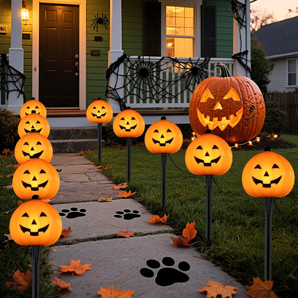 10.5FT Halloween Pathway Lights, 5PK LED Jack o Lantern Stake Lights
