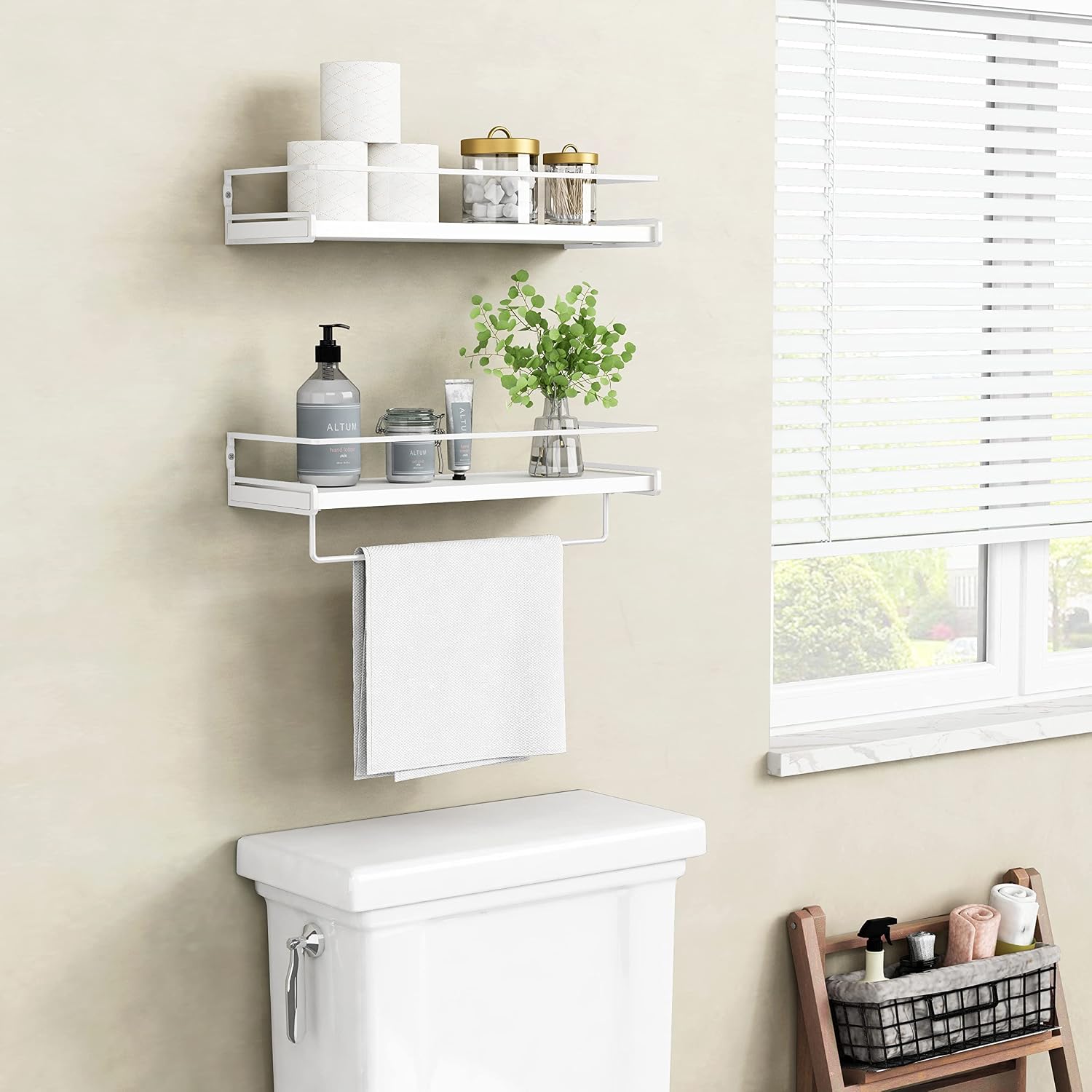 Forbena Bathroom Shelves for Wall Set of 2, White Nursery Floating Book Shelves for Kids Room, Small Wall Mount