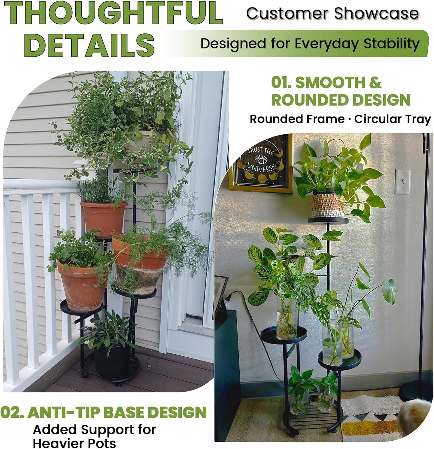 TOSKING Tall 5-Tier Round Metal Corner Plant Stand Indoor, Anti-Tip, Black | 37.7-Inch Height, Space-Saving Design