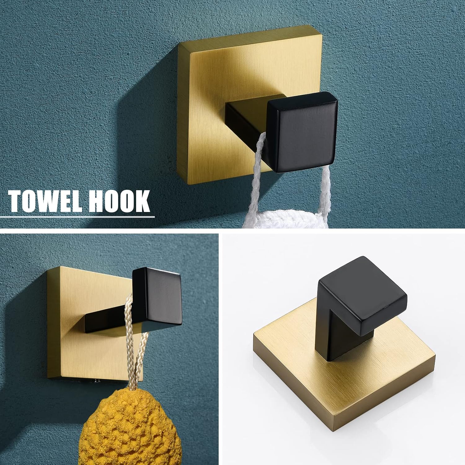 YACVCL 5 Pieces Bathroom Hardware Set, Black and Gold Towel Bar Set, 23.6 inch Towel Bar Hand Towel Holder Wall Mounted