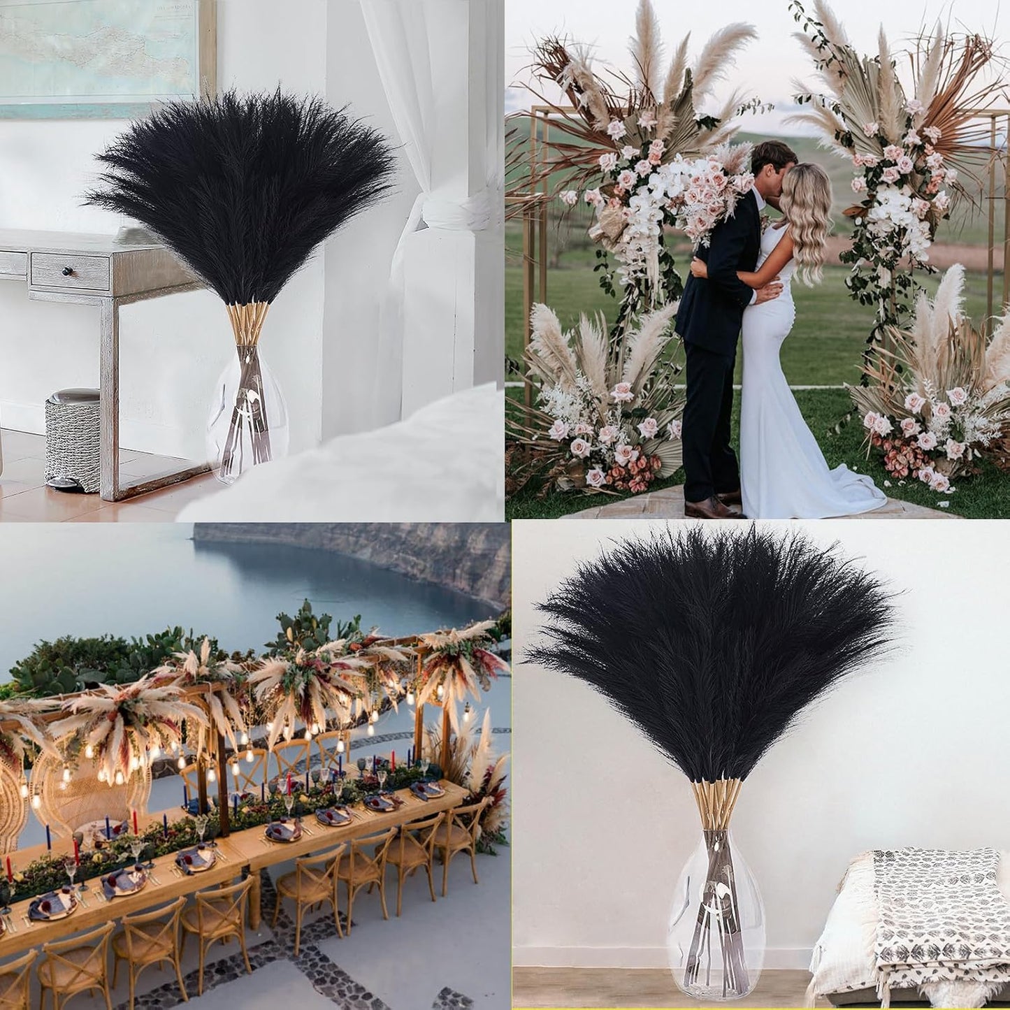 Faux Pampas Grass Artificial Tall Pampas Grass Bouquet Flower Arrangement / Black