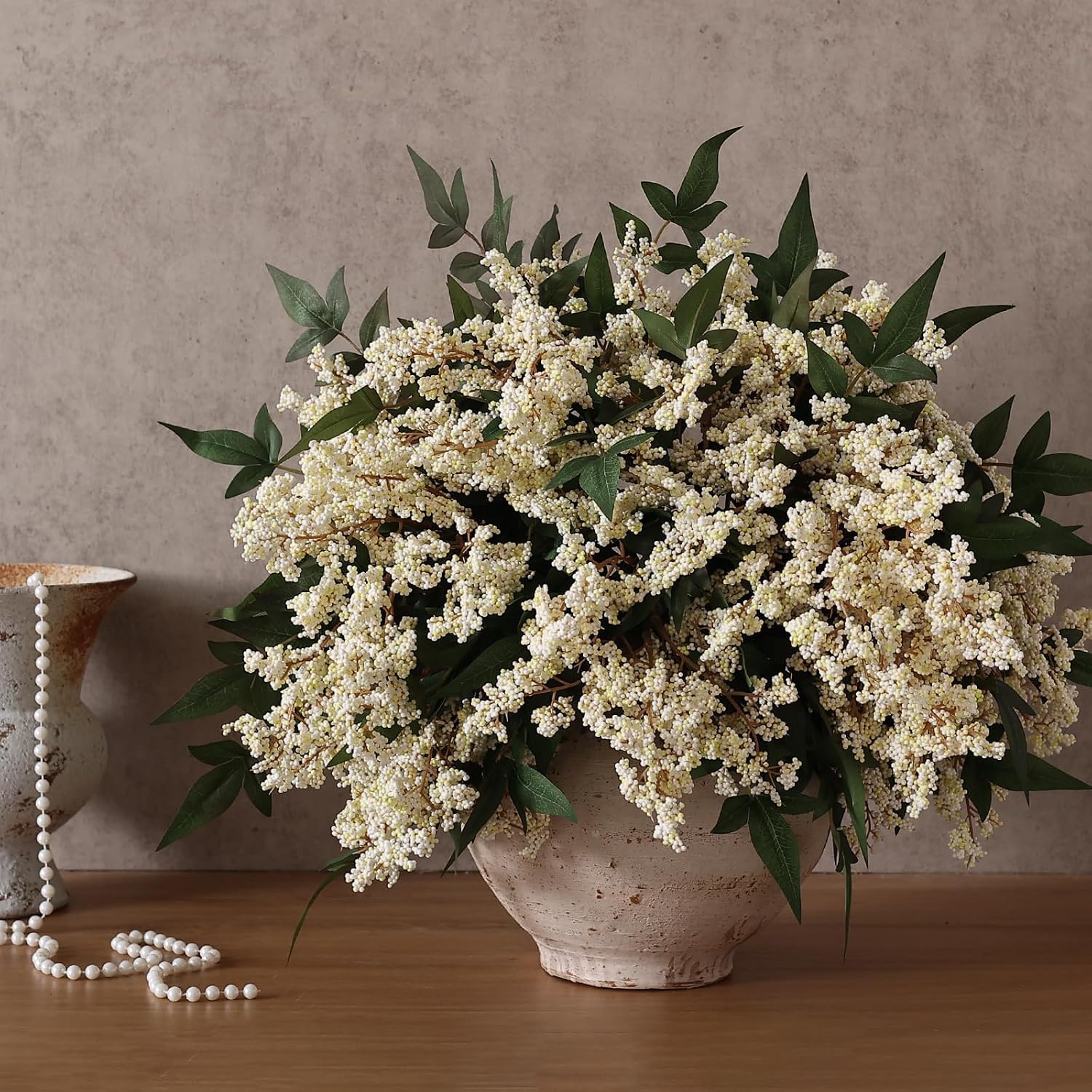 Artificial Nandina Berry Stem for Vase / Beige / Set of 4
