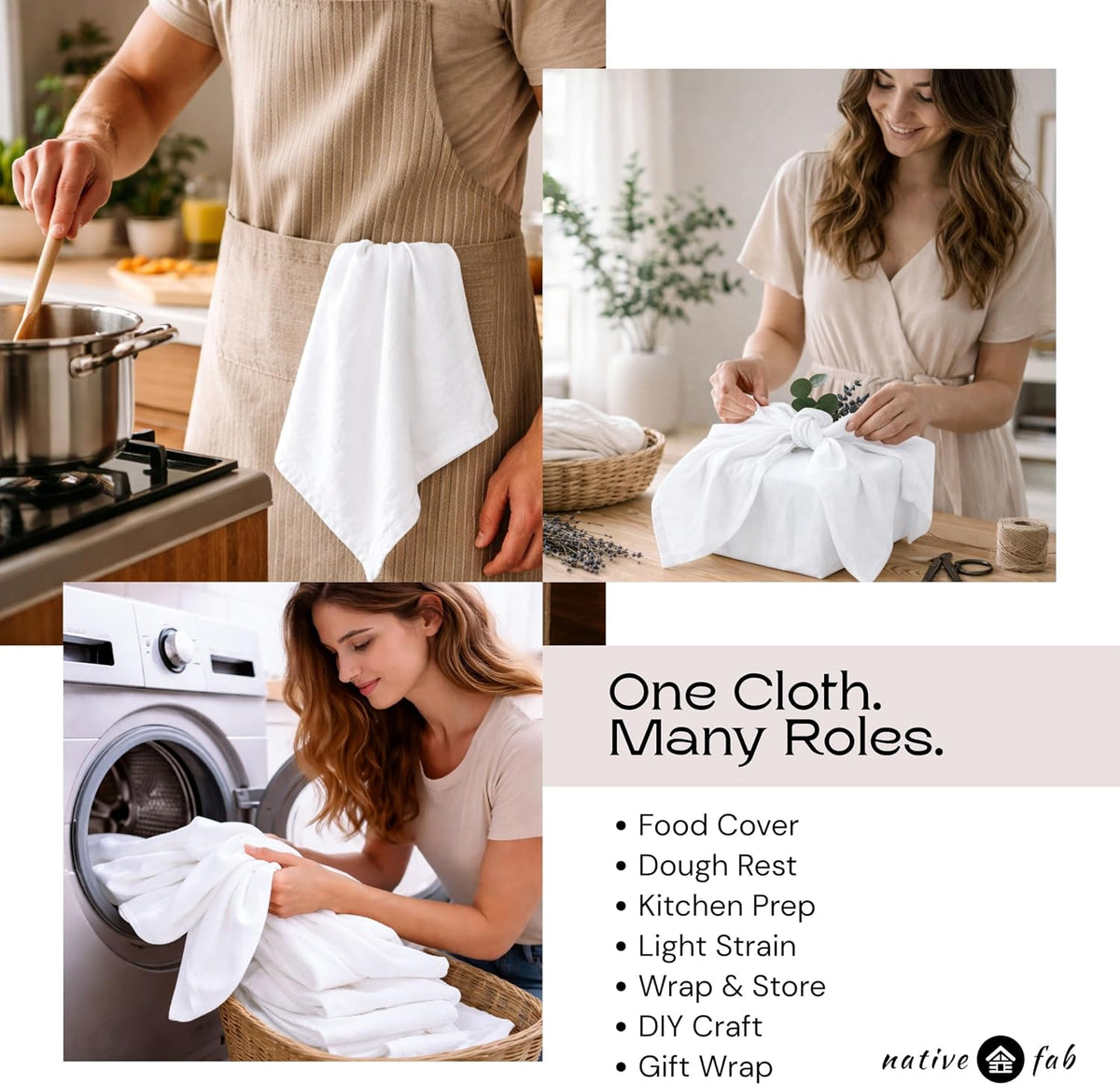 Native Fab Flour Sack Towels 24 Pack, 100% Cotton [18x28 Inches] Durable, Washable, Quick Drying, Premium Quality Tea