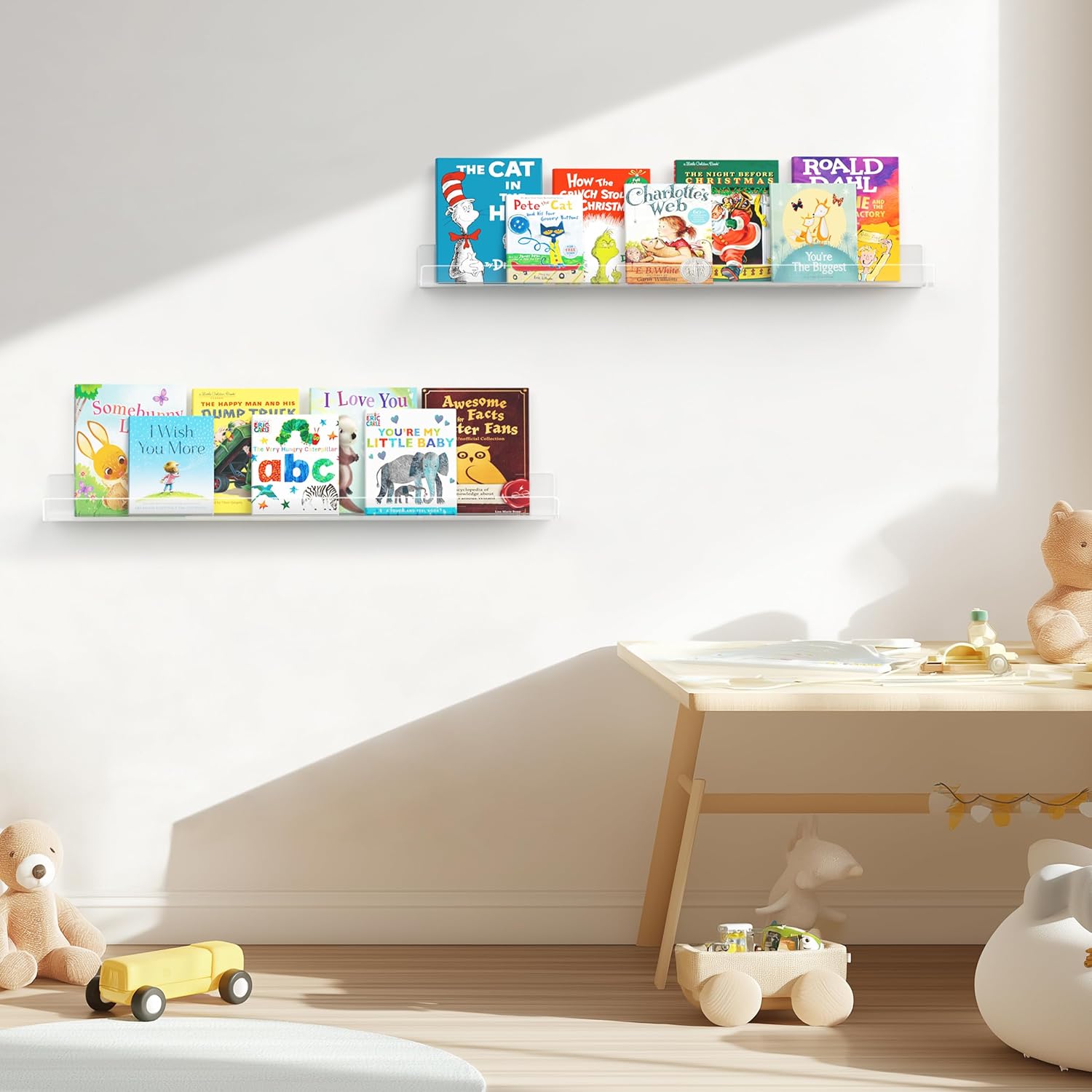 HBlife 24 Inches Floating Shelves Wall Mounted Clear Acrylic Shelves for Figures, 16 Inch Stud Spacing Invisible
