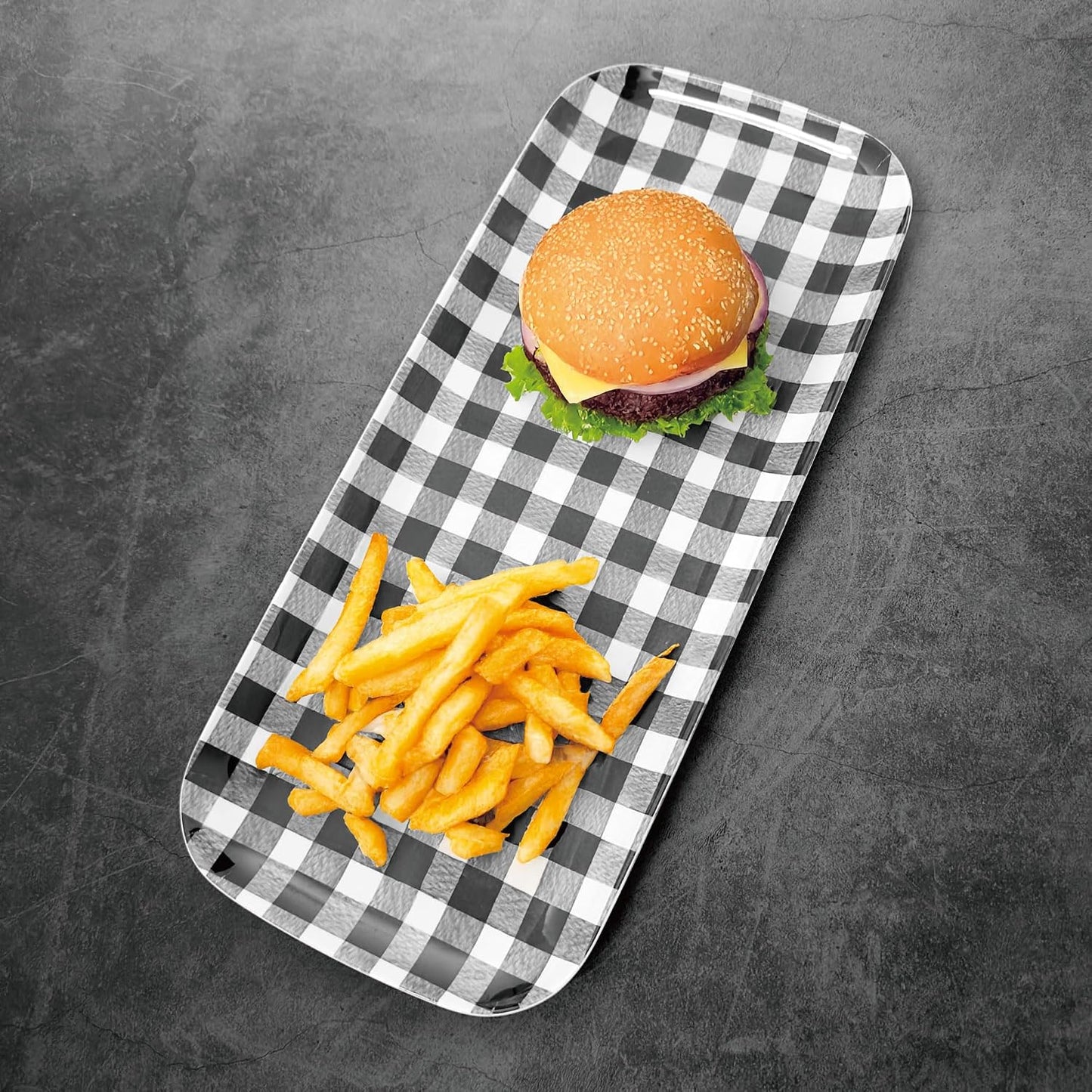 UPware Melamine Serving Tray / 15 x 6.5 x 0.8 / Gingham Black