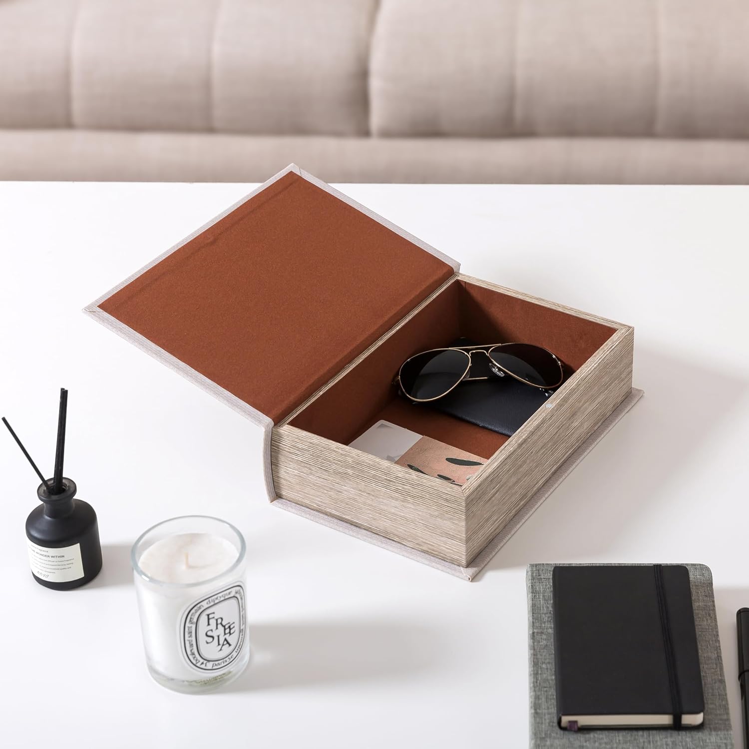 Faux Book Storage Box / Linen / 10.6 x 7.1 x 2.75