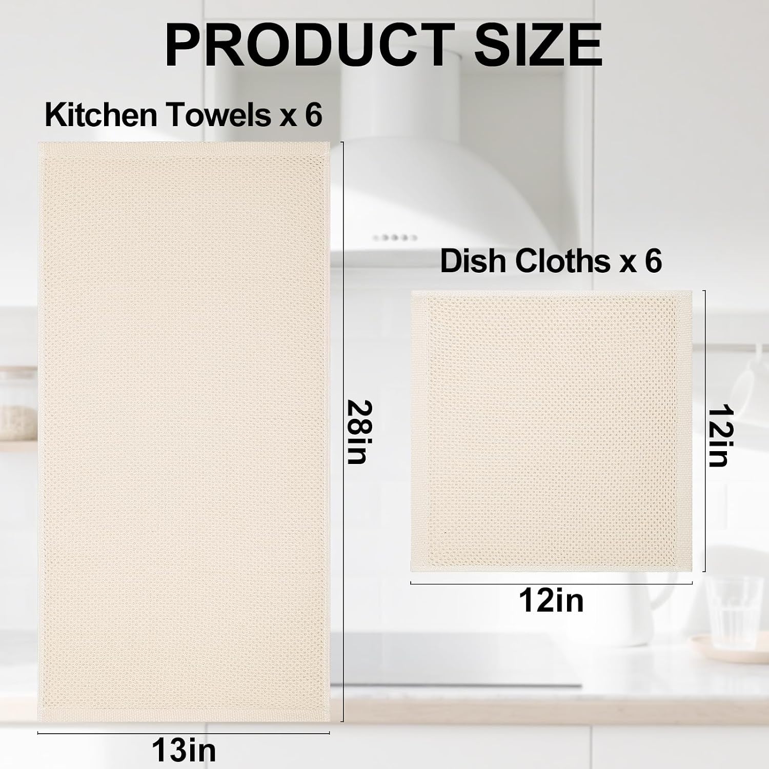 Homaxy 12 Pack 100% Cotton Kitchen Towels and Dishcloths Set, Mixed Color | 12 x 12 Inches and 13 x 28 Inches Kitchen
