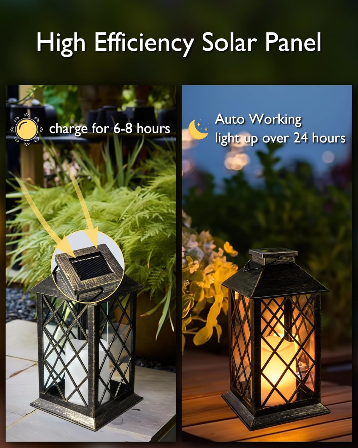 Homemory 2 Pack 13'' Copper Solar Lanterns, Flickering Flame Hanging Lights | Realistic Flickering Flame Creates Cozy
