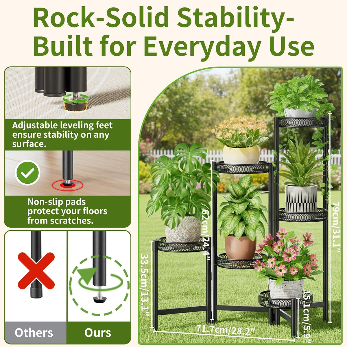 6 Tier Large Plant Stand Indoor with 7.9-Inch Wide Drainage Tray, Tiered Corner Metal Outdoor Flower Display Holder