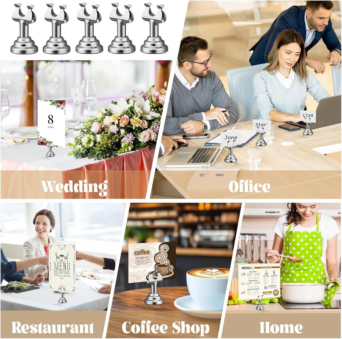 24 Pcs Silver Table Number Holder Metal 1.8 in Place Card Holder | Harp Clip Place Cards Stands for Wedding Restaurant