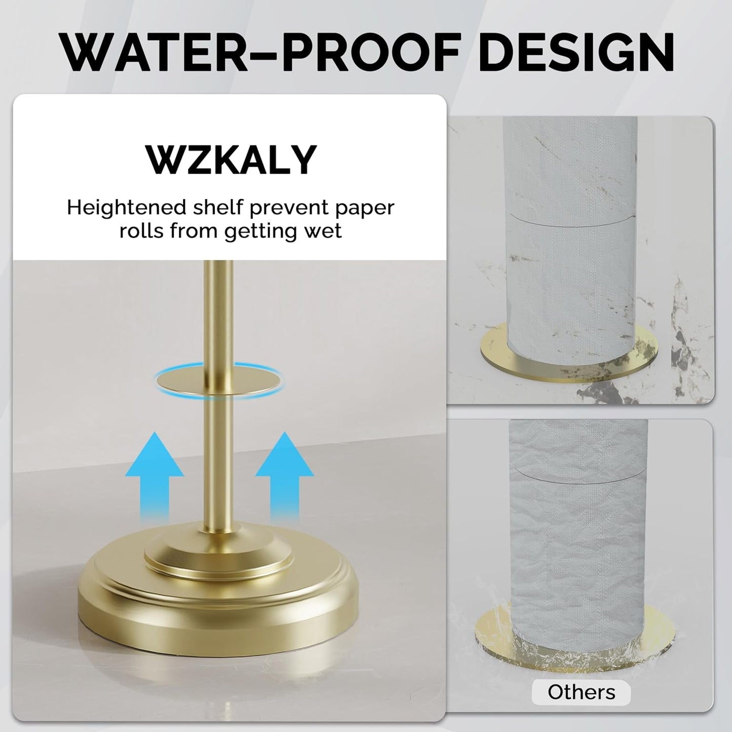 Gold Toilet Paper Holder Stand with Storage for 4 Extra Rolls | 304 Stainless Steel, Stable Weighted Base,Space-Saving
