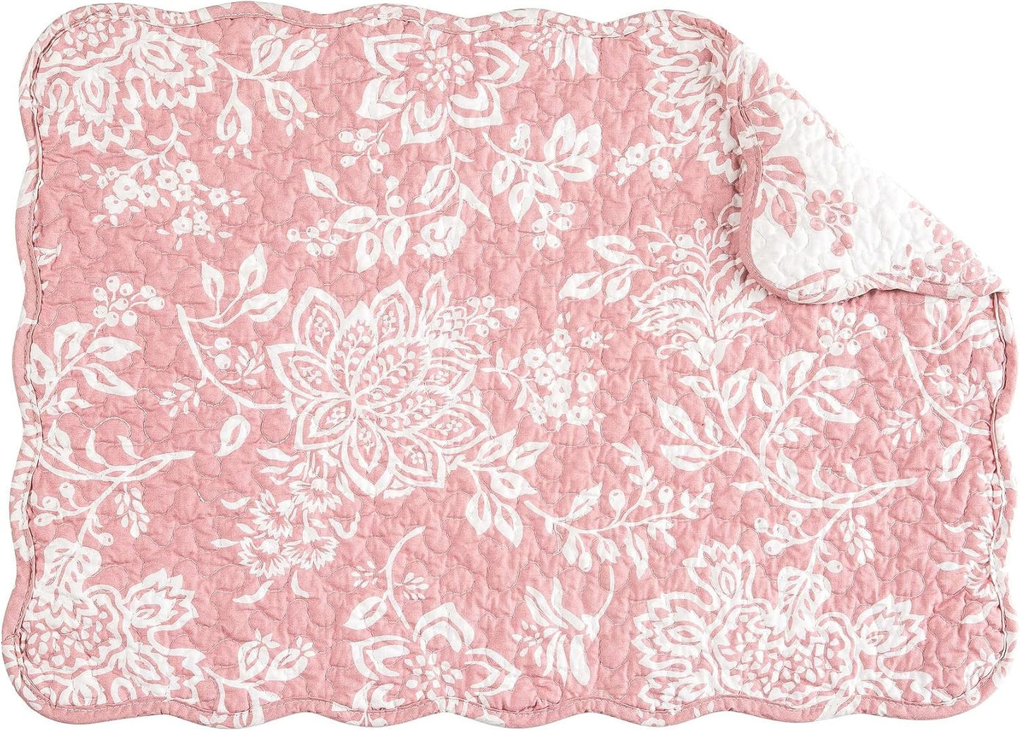 C&F Home Thea Pink Floral 100% Cotton Quilted Vintage Set of 6 Placemats, 13" x 19" All Seasons Spring Valentine's Day