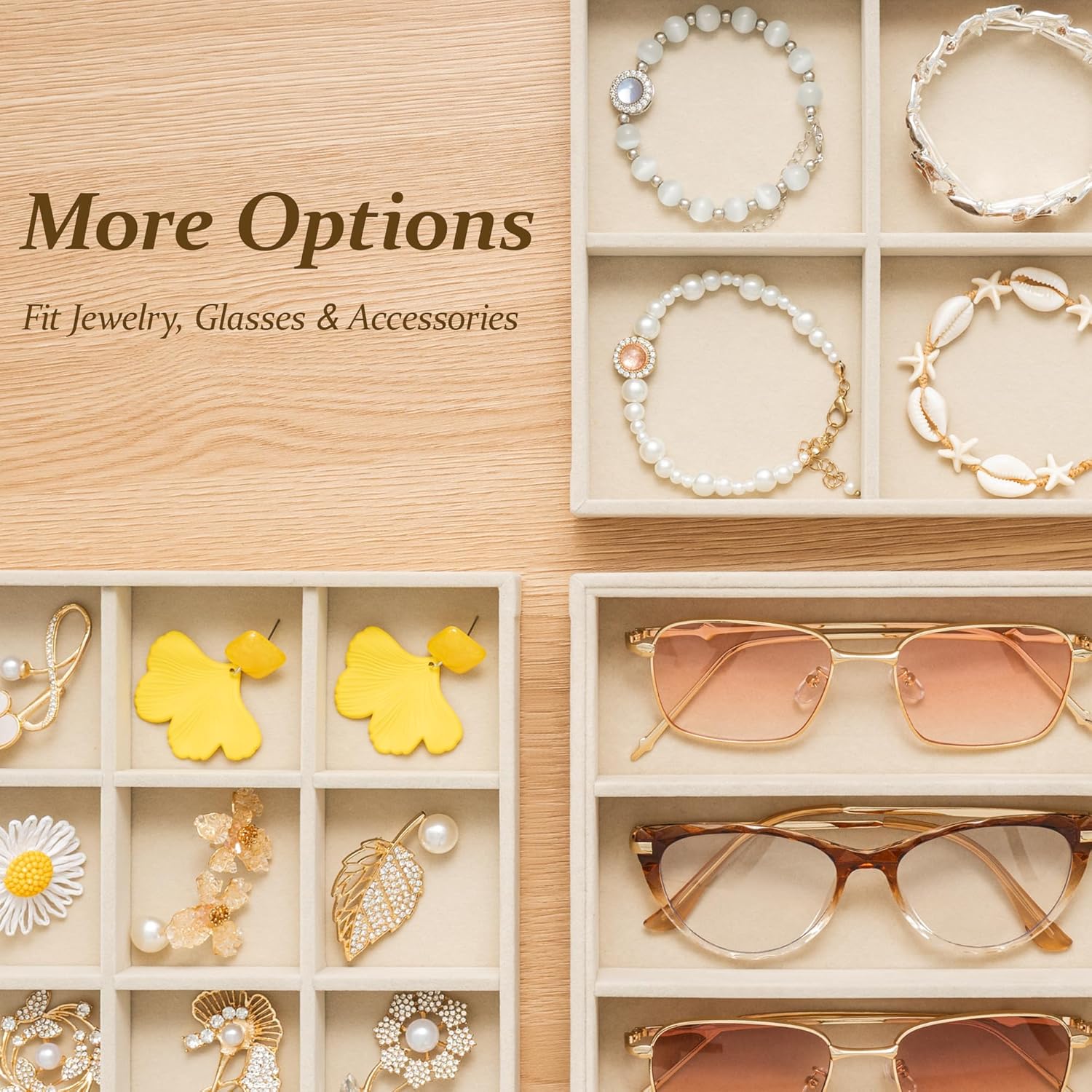 Drawer Jewelry Organizer & Display Trays / 12 Grids + 12 Grids / 13.8 x 9.4 x 1.2 / Set of 2
