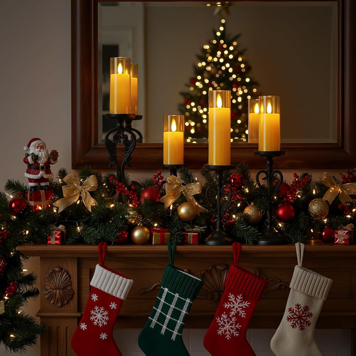 Homemory Amber Flameless LED Pillar Candles, Remote Timer, 9 Pack | Battery operated flickering LED pillar candles