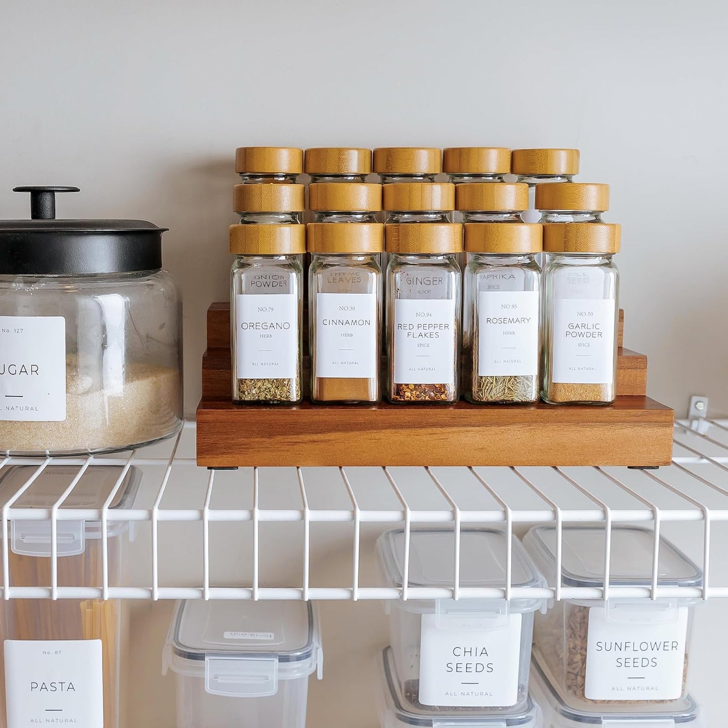 3-Tier Expandable Spice Rack Organizer, Acacia | Fits 36 spice jars, pantry storage, non-slip feet