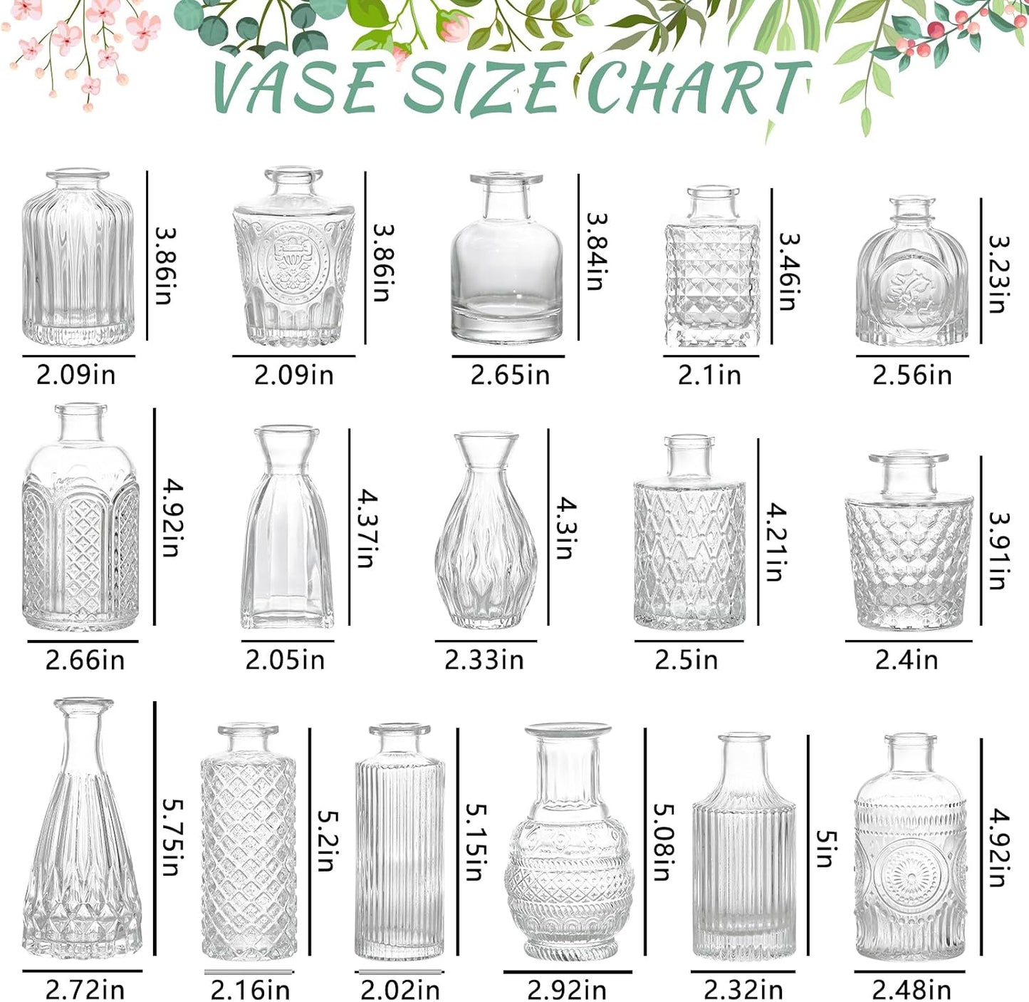 Glass Bud Vase Set / Clear / Set of 16