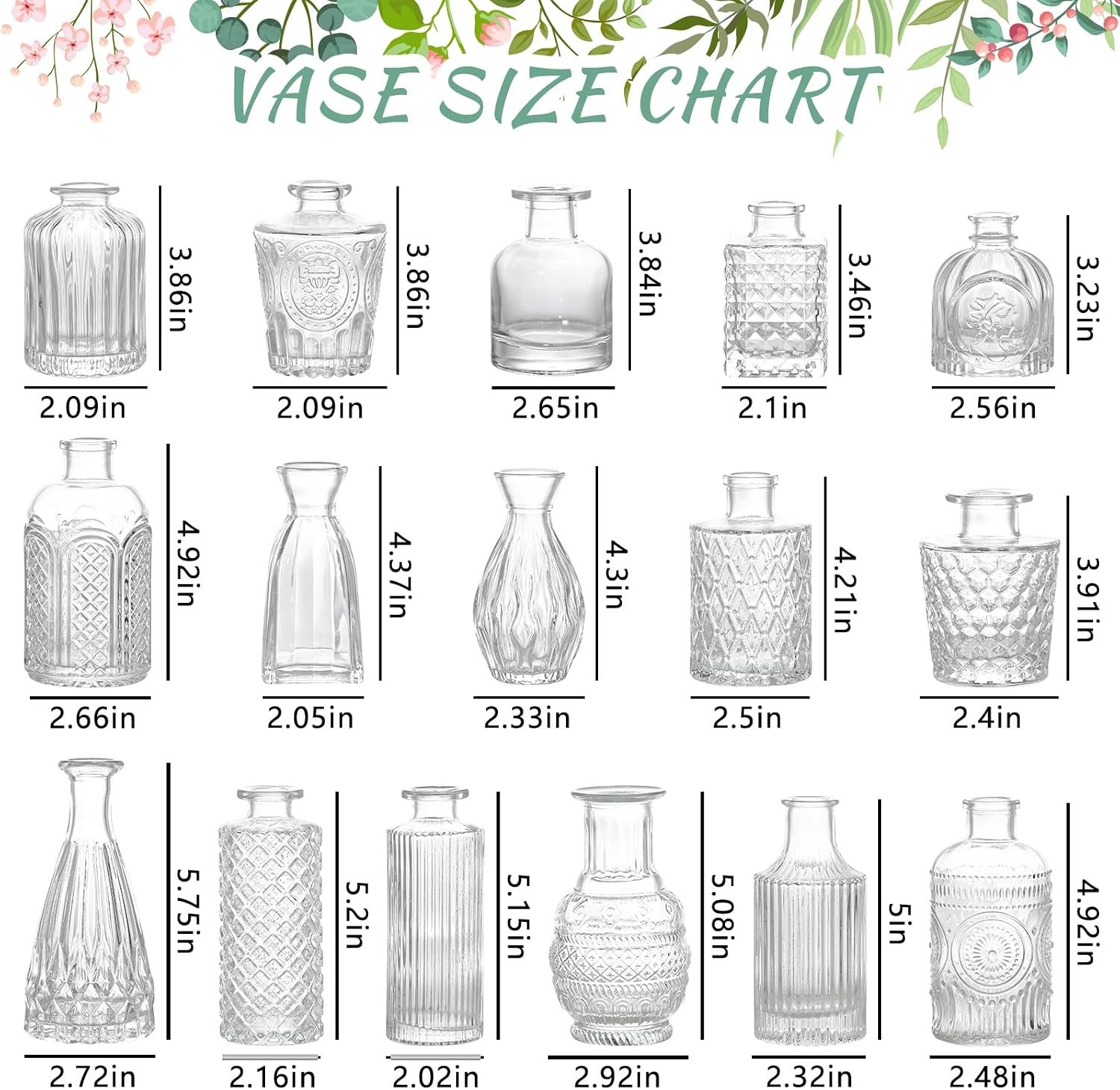 Glass Bud Vase Set / Clear / Set of 16