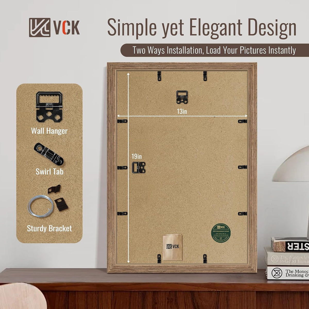 VCK 13x19 Picture Frame Walnut 4 Pack, Wide Thick Wood Border, for Prints | Exclusive Woodgrain, Wall Hanging, HD