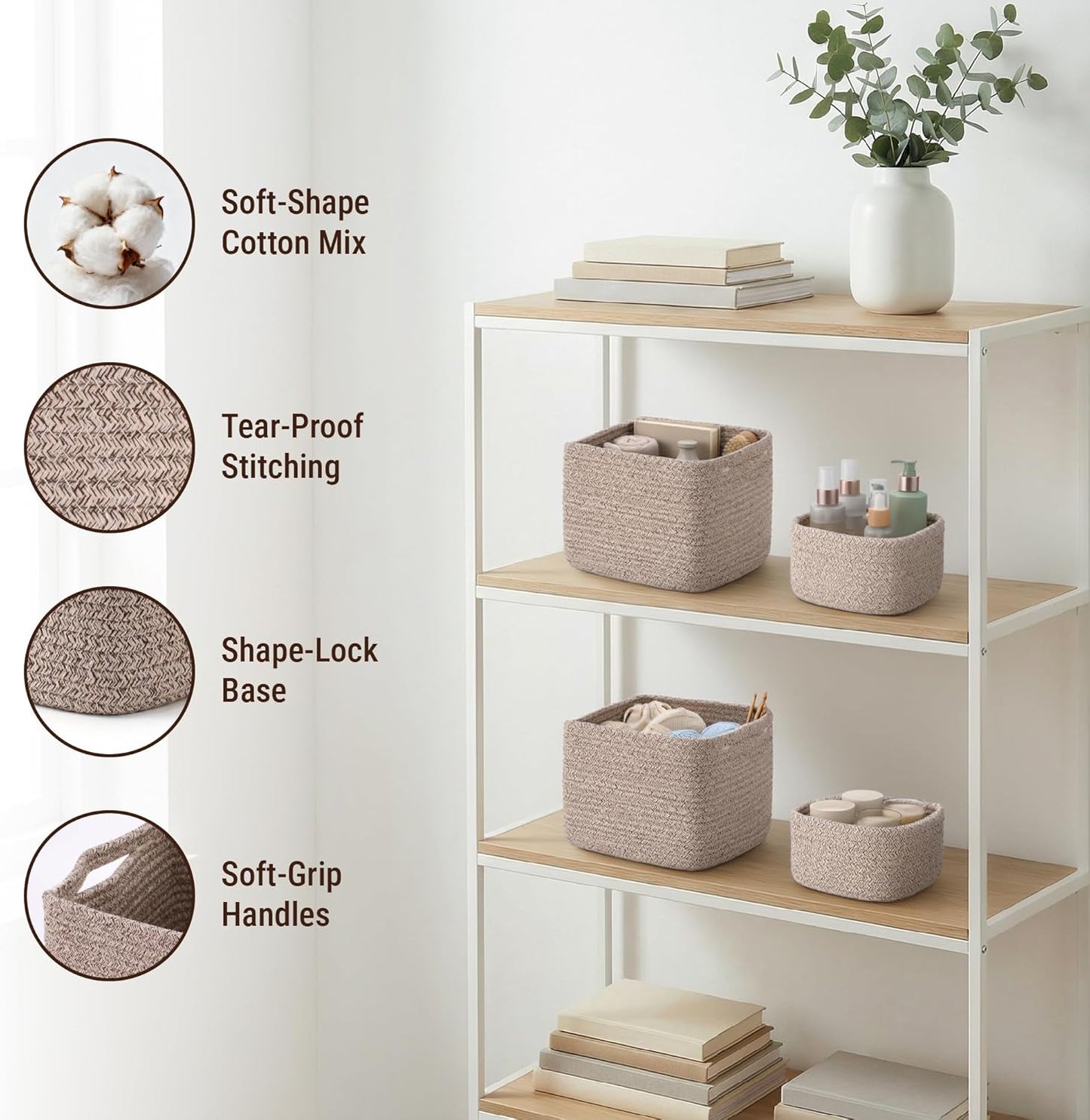 Storage Cubes Woven Rope Baskets / Natural / 9.05*9.05*7.08'' & 5.91*5.91*3.54 / Set of 5