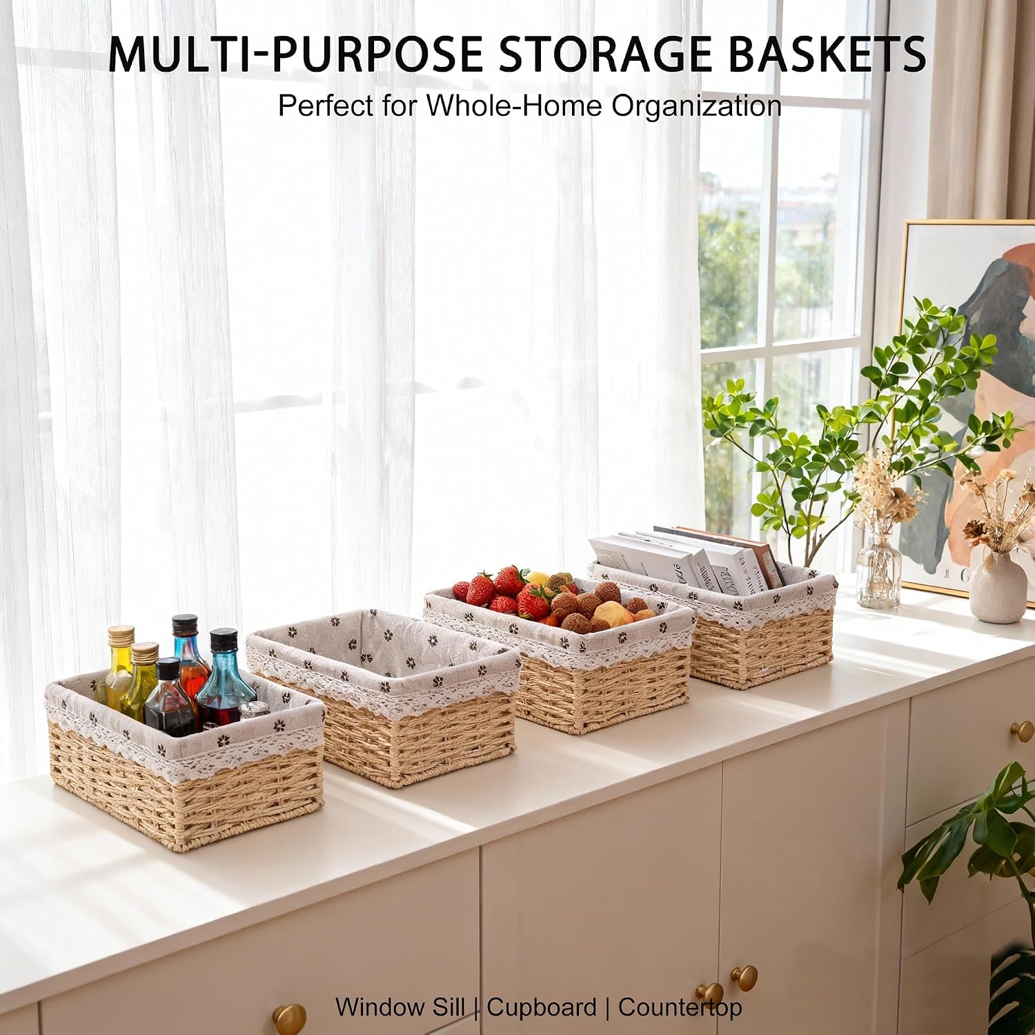 Handmade Woven Paper Rope Storage Baskets / Beige / Set of 4