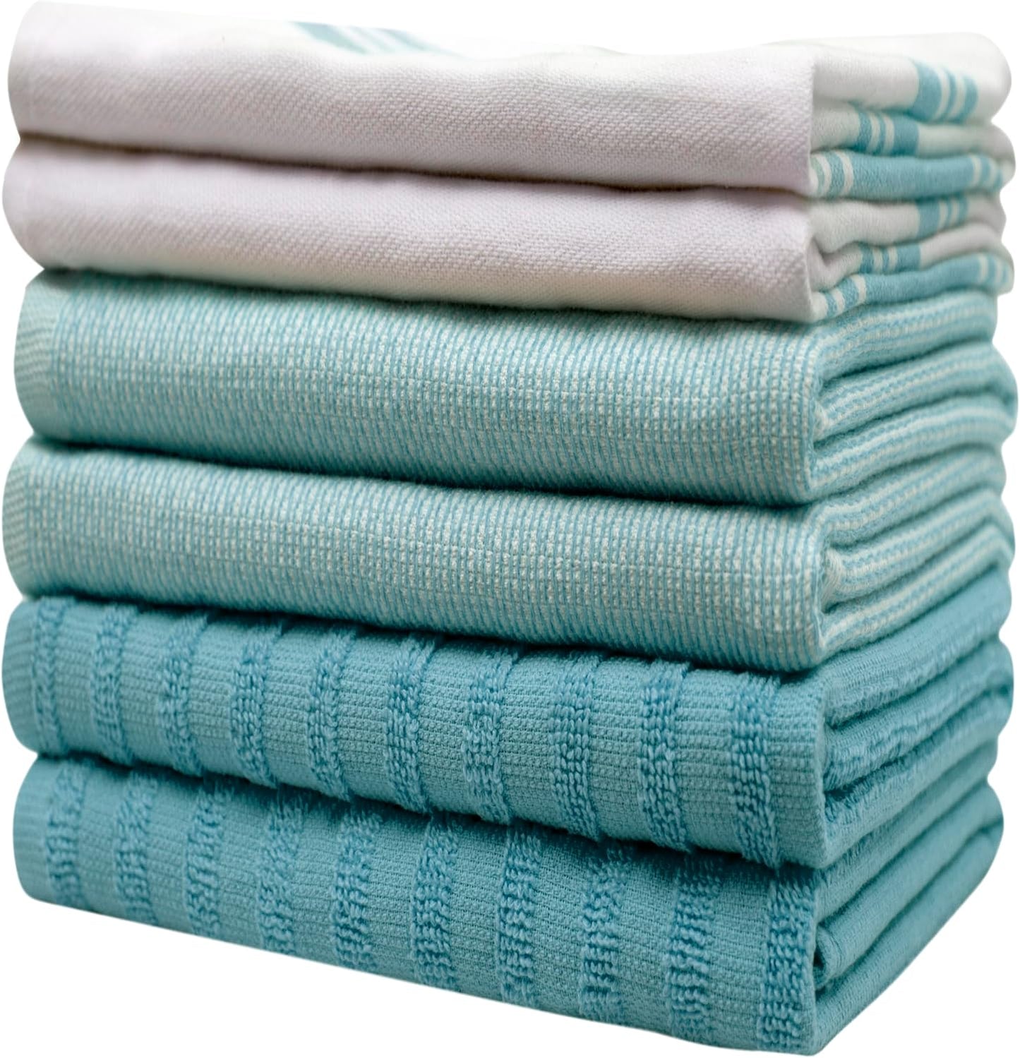 Premium Kitchen Towels 6 Pack 100% Cotton 20"x28" Dish Towels - Aqua Wide | Large Flat & Terry Kitchen Linen Set with