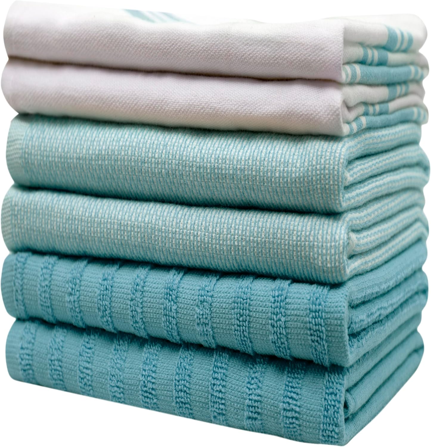 Premium Kitchen Towels 6 Pack 100% Cotton 20"x28" Dish Towels - Aqua Wide | Large Flat & Terry Kitchen Linen Set with