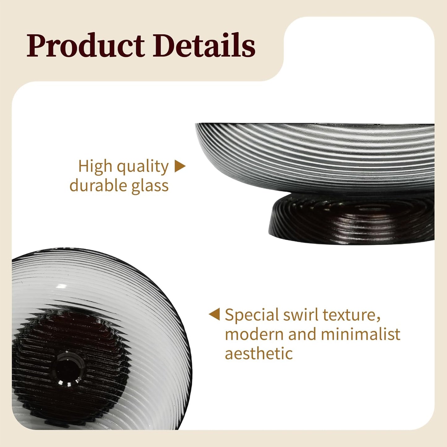 12" Ribbed Pedestal Decorative Bowl / Smoke Grey