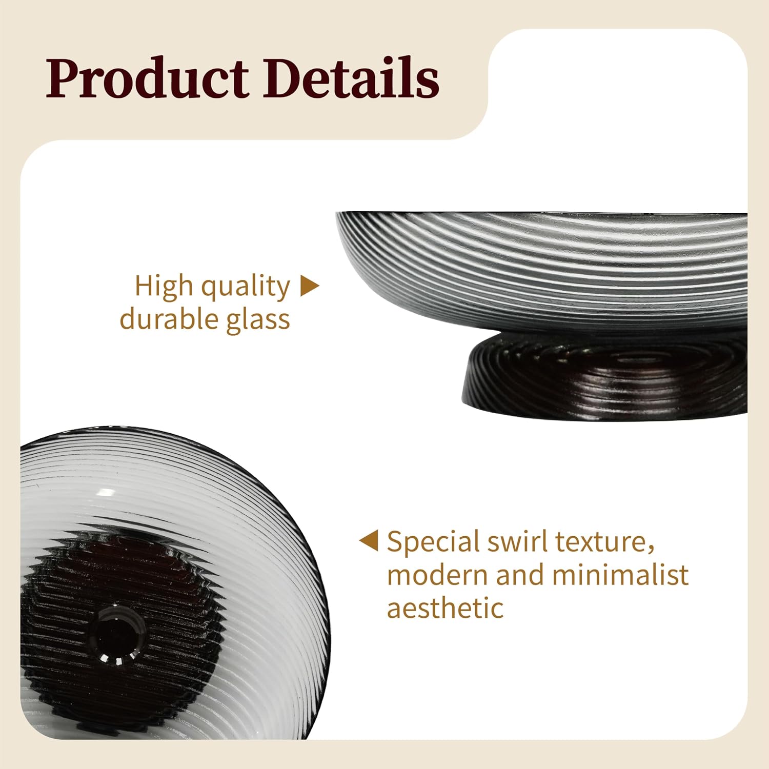 12" Ribbed Pedestal Decorative Bowl / Smoke Grey