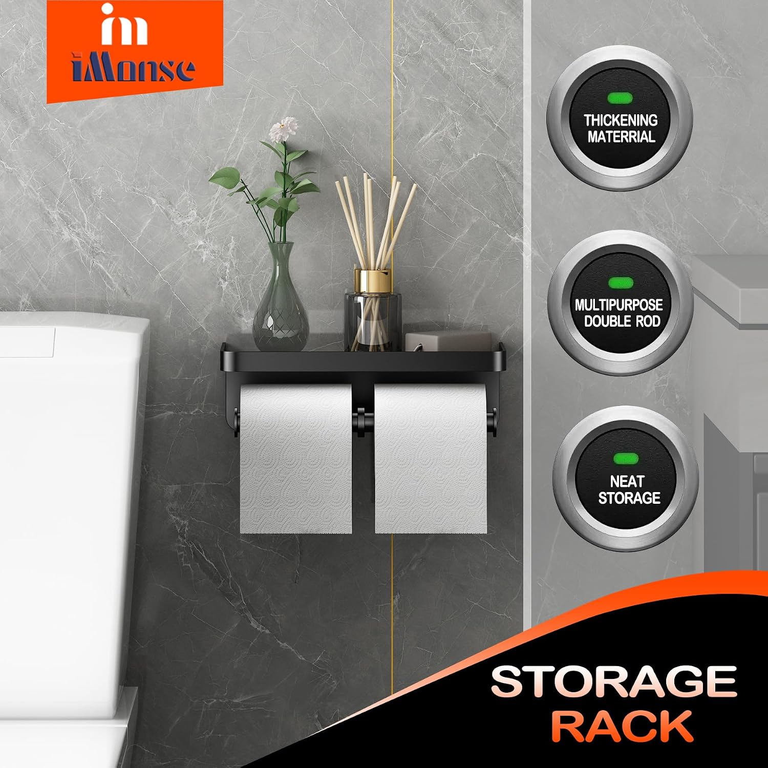 Double Toilet Paper Holder with Shelf, Commercial Toilet Paper Towel Holder Wall Mount, Tissue Roll Holder for Bathroom