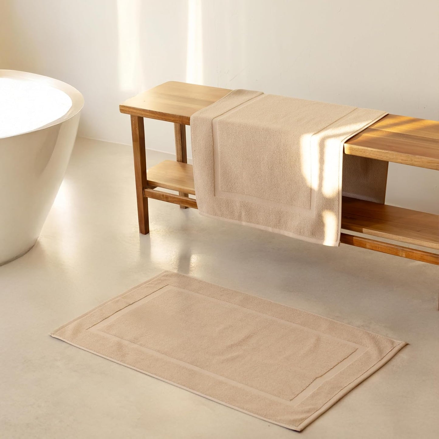 SALBAKOS 2-Piece 100% Turkish Cotton Bath Mat Towel, 20x34 inch, Taupe | Bathroom Floor Towels, Thick Soft Most