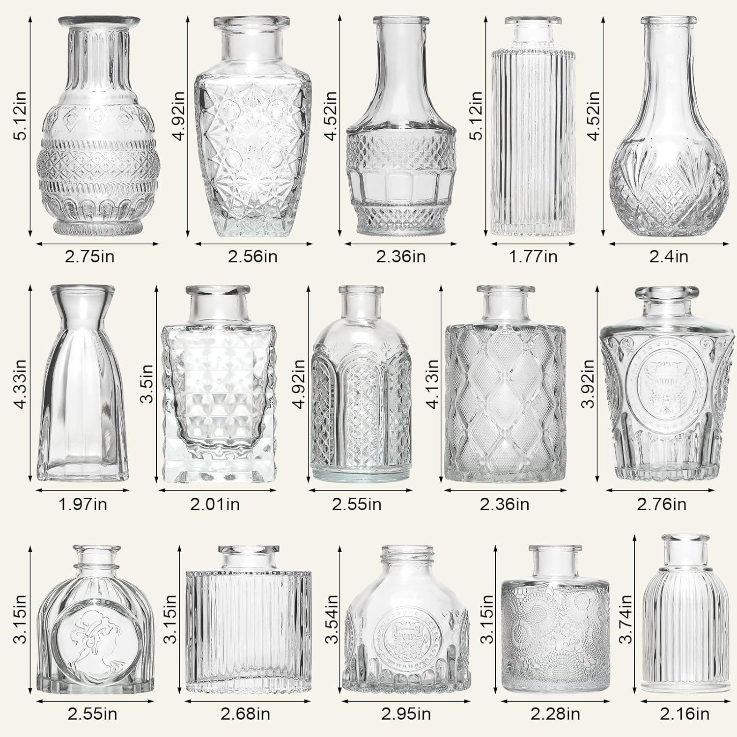 Glass Bud Vase Set / Clear / Set of 16