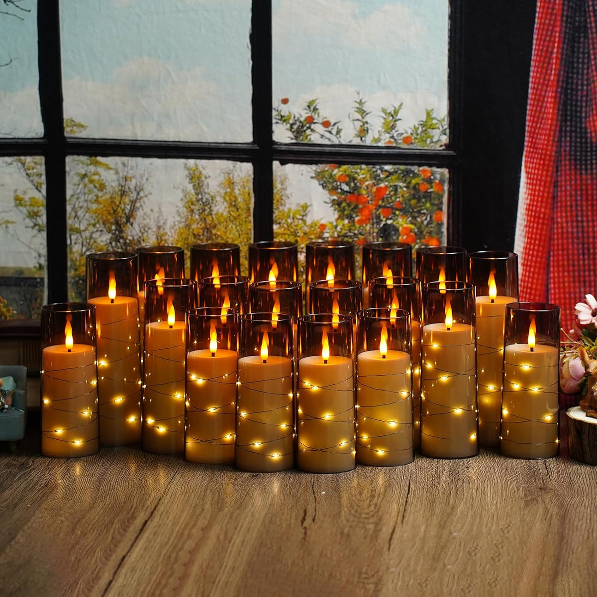 Nimiko Flickering Flameless LED Candles,Battery Operated Candles 24 Pcs with Embedded Star String,Acrylic LED Pillar