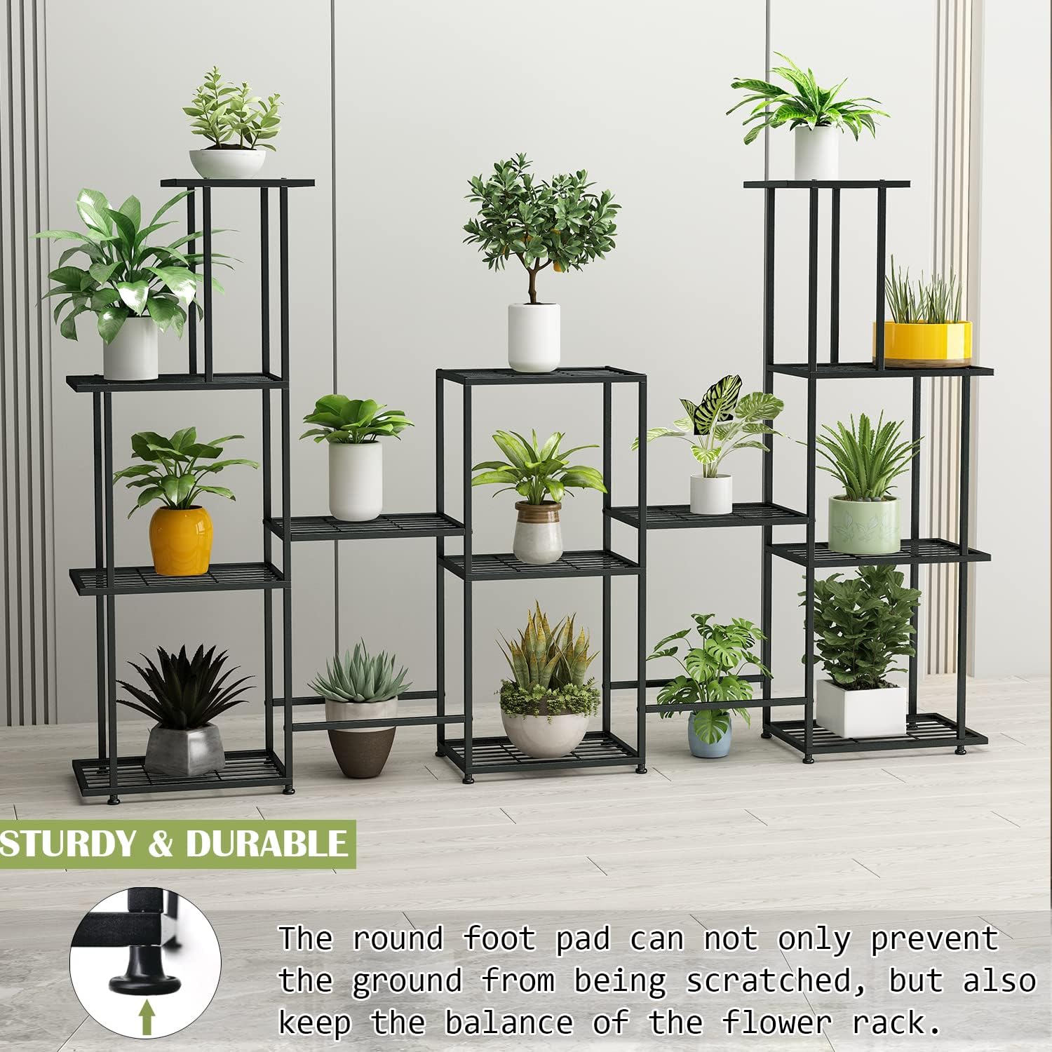 Twhep Tall Multi Tier Plant Stand, 13 Tiers Multifunctional Plant Stands for Indoor Plants, Decorative Black Steel