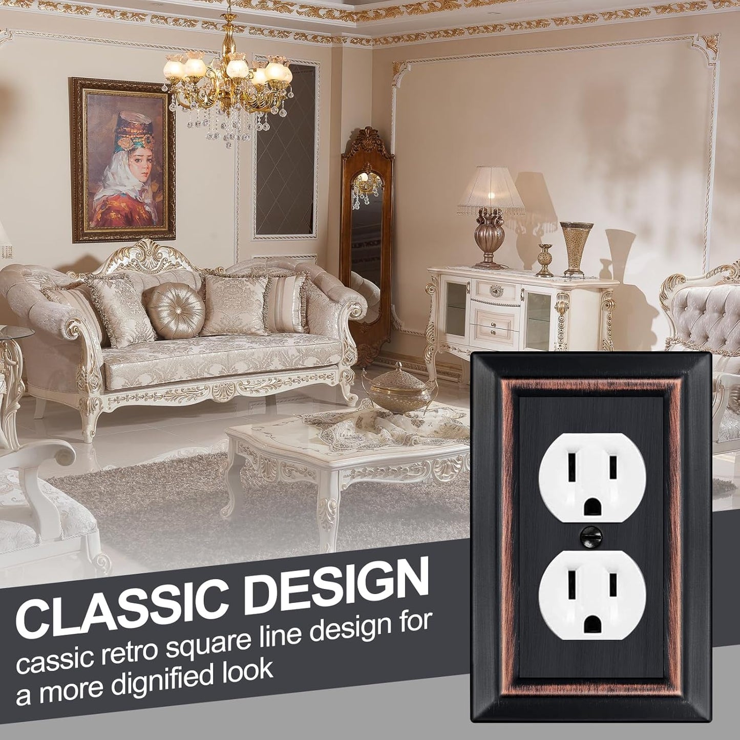 Metal Wall Plate for Electrical Outlets, Outlet Covers Wall Plate, 6 Pack | Decorative Aged Bronze Switch Plates Outlet