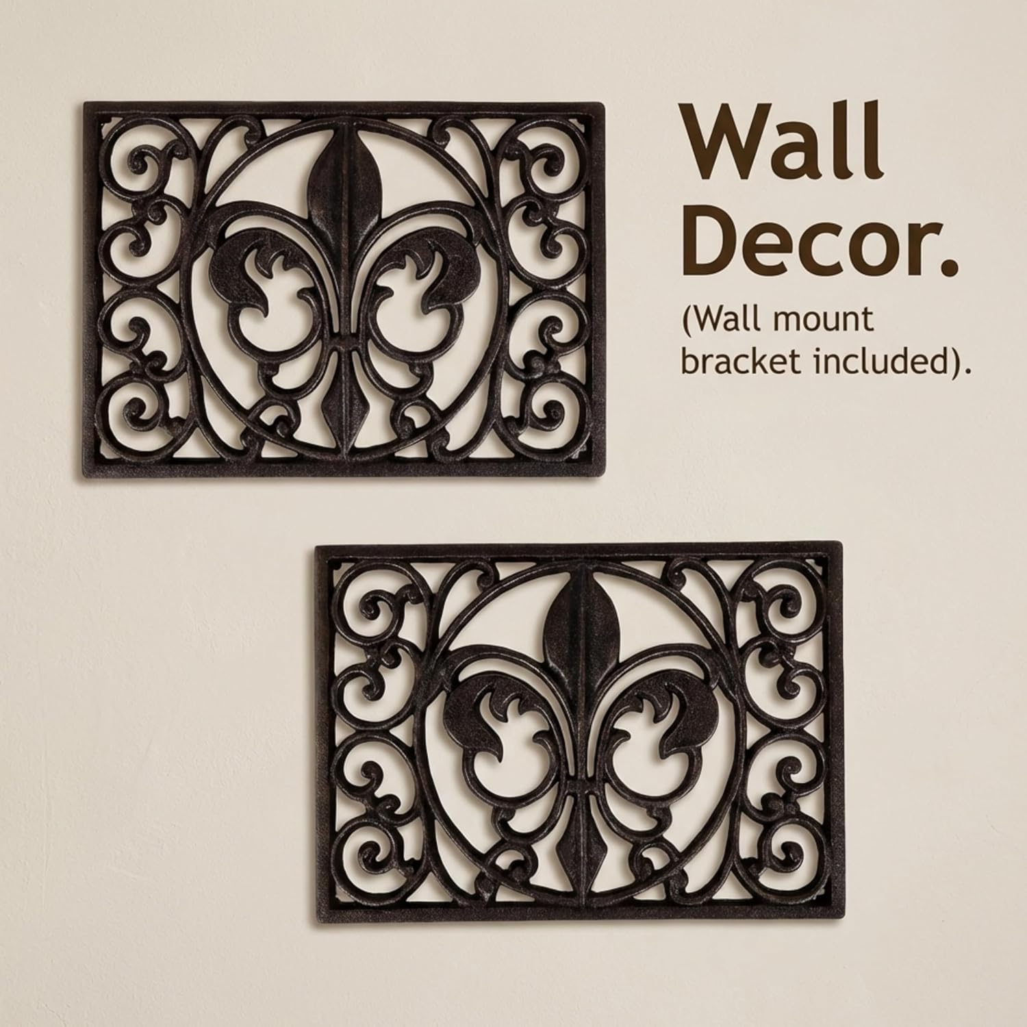 Lulu Decor, Cast Iron 13" x 9" Rectangle Fleur de lis Trivet Set of 2 pcs, for Hot Dishes or Pots - Durable Kitchen Mat