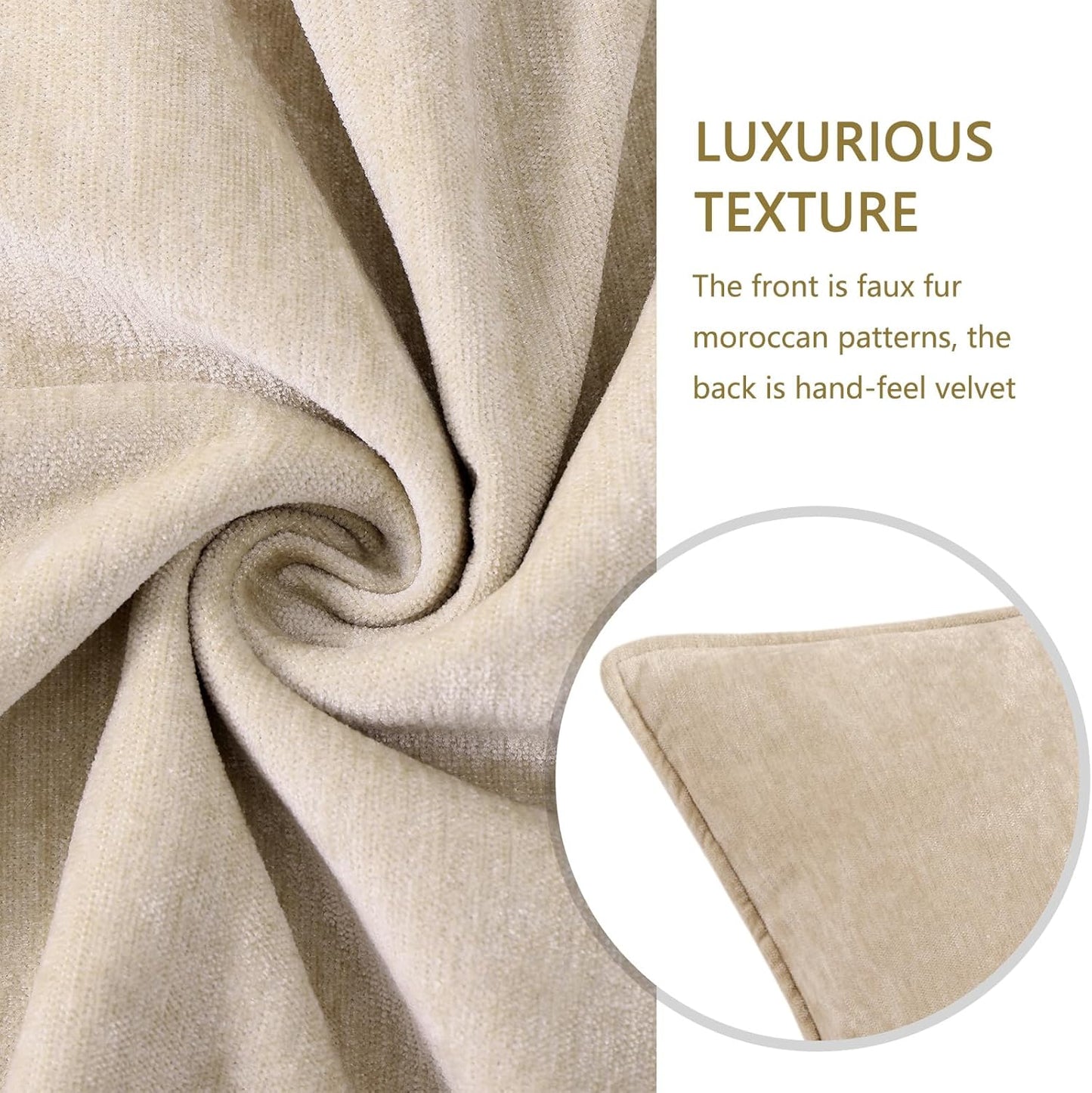 Decorative Soft Neutral Chenille Pillow Covers / Natural Beige / 18 x 18 / Set of 4