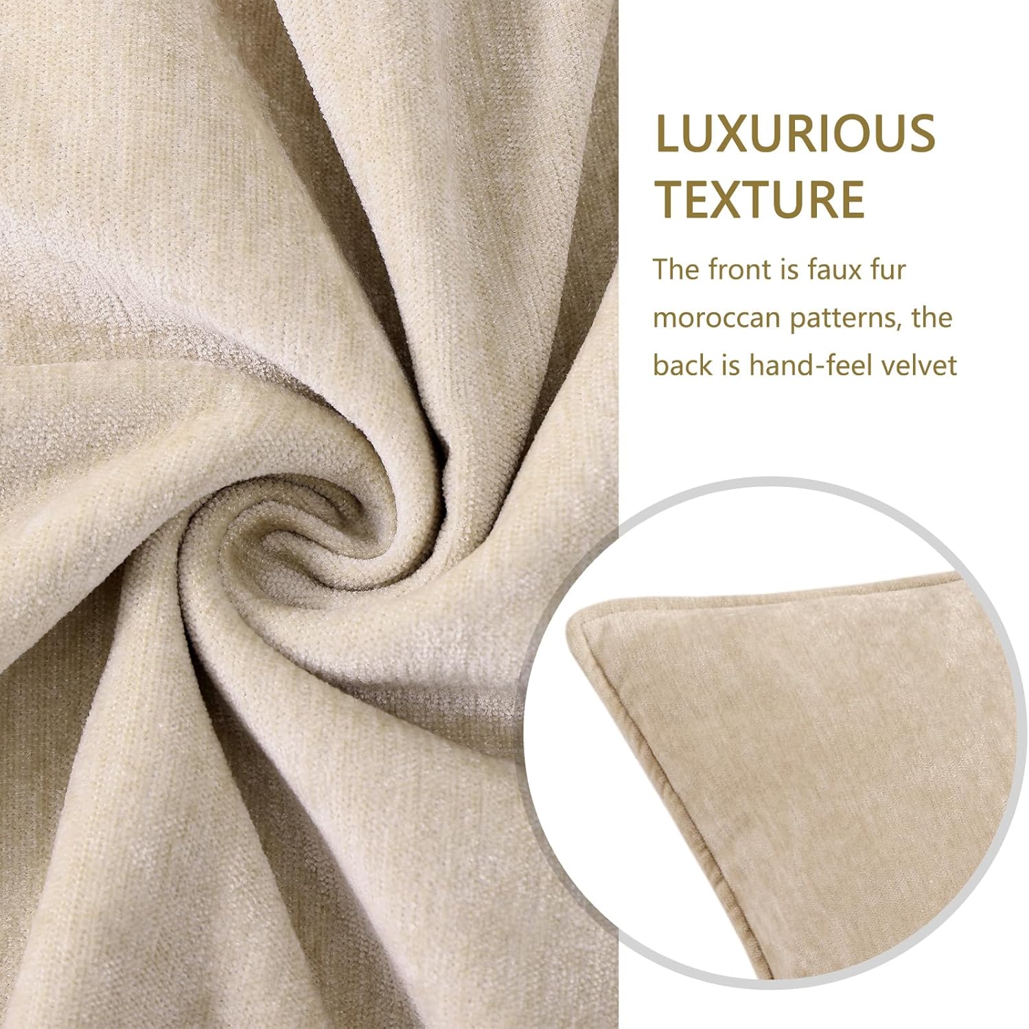 Decorative Soft Neutral Chenille Pillow Covers / Natural Beige / 18 x 18 / Set of 4