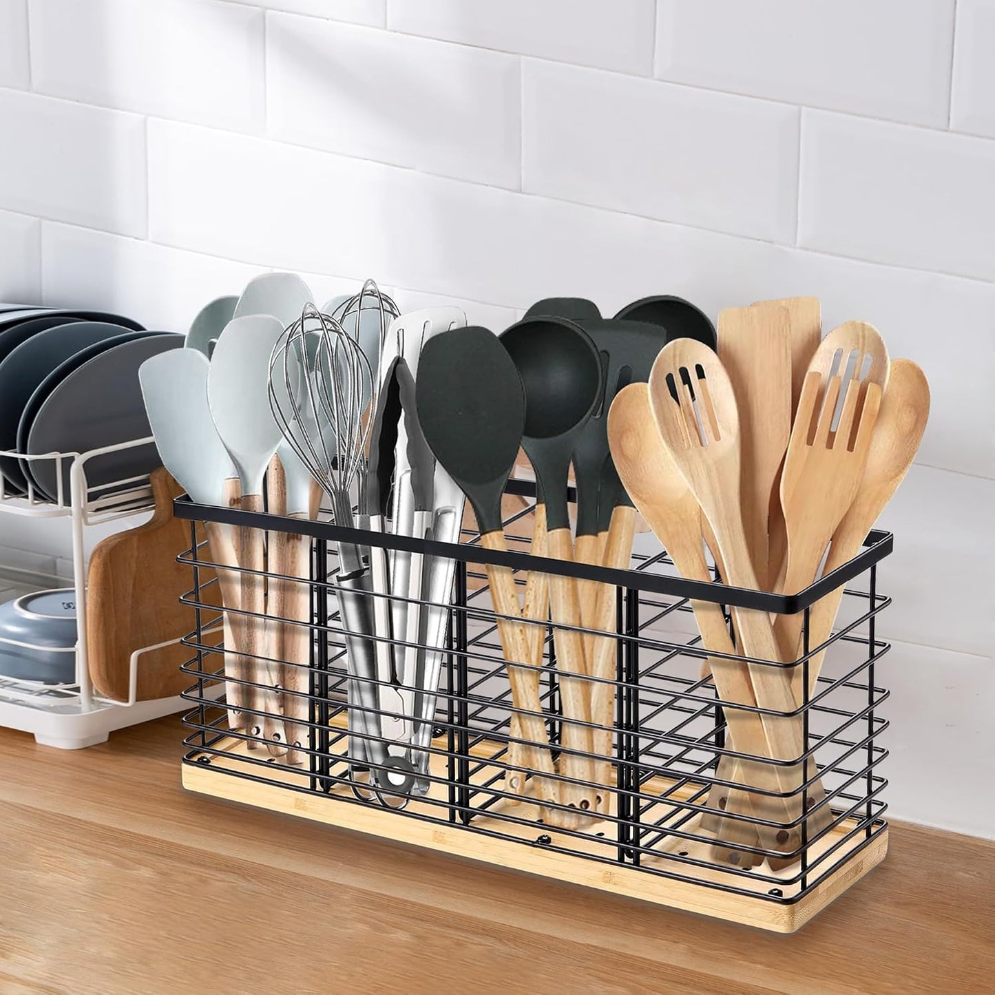 Suli Extra Large Kitchen Utensil Holder Countertop with Removable Divider | Counter&Wall Mounted,Hold 40