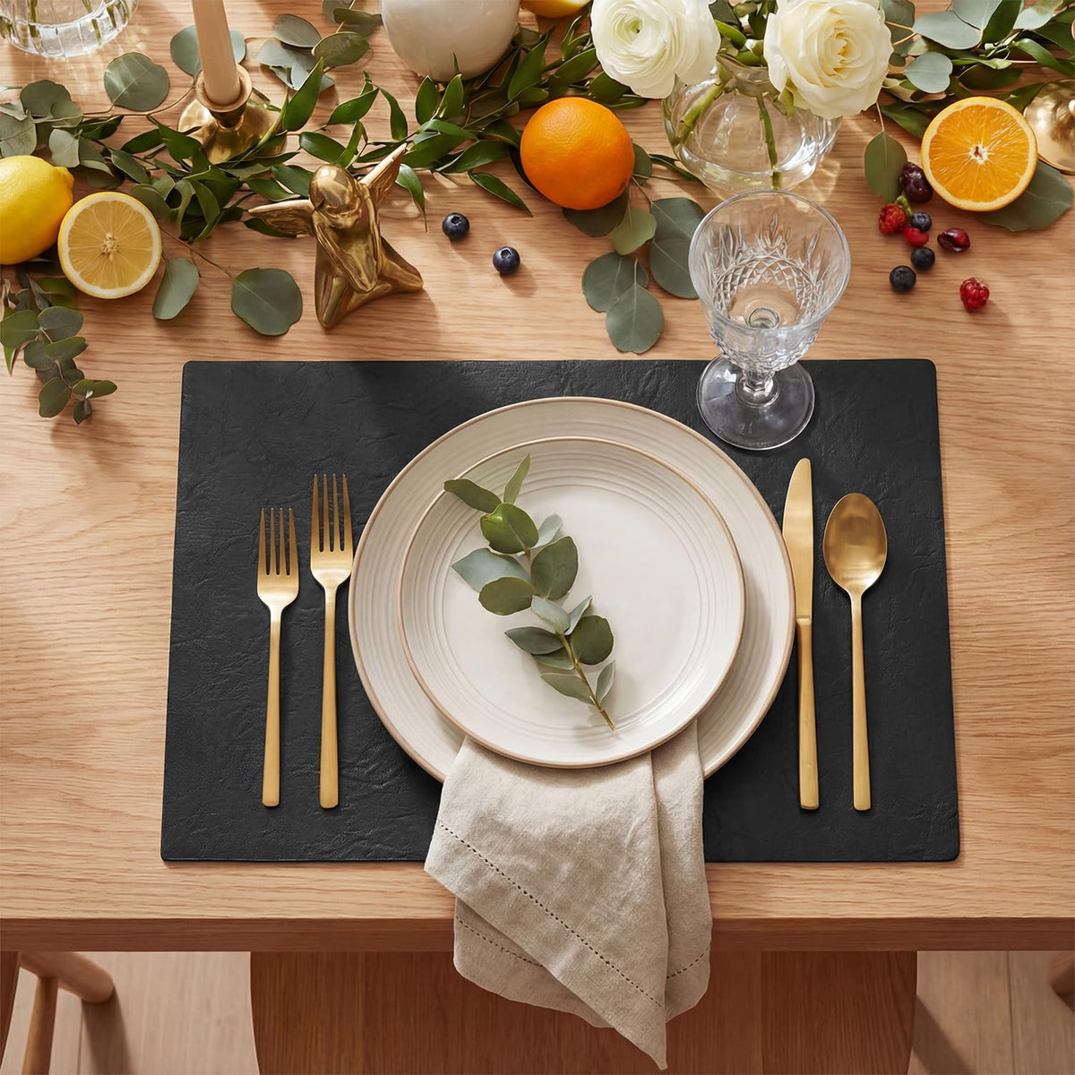 Artoid Mode Black Faux Leather Placemats Set of 8, 12x18 Inch Waterproof Wipeable Heat Resistant Vinyl Halloween Place