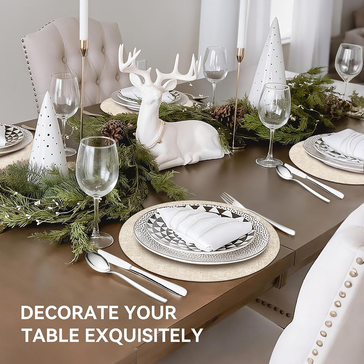 13" Round Placemats Set of 8, Reversible Faux Leather Wipeable Table Mats | 2mm Vinyl Heat Resistant, Waterproof