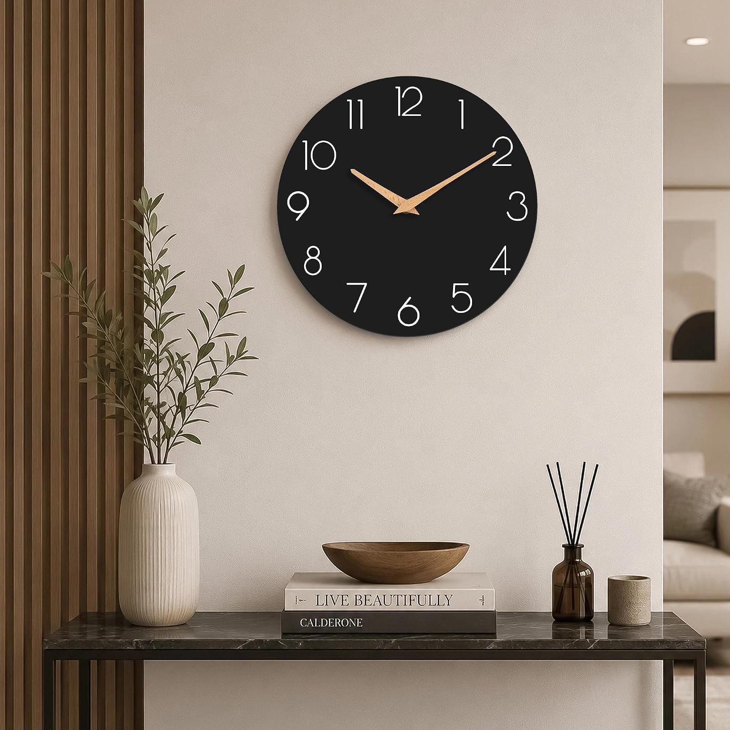 cicininc 10 Inch Battery Operated Wall Clock, Silent Analog, Black | Living Room | Kitchen | Office | Bathroom | Modern