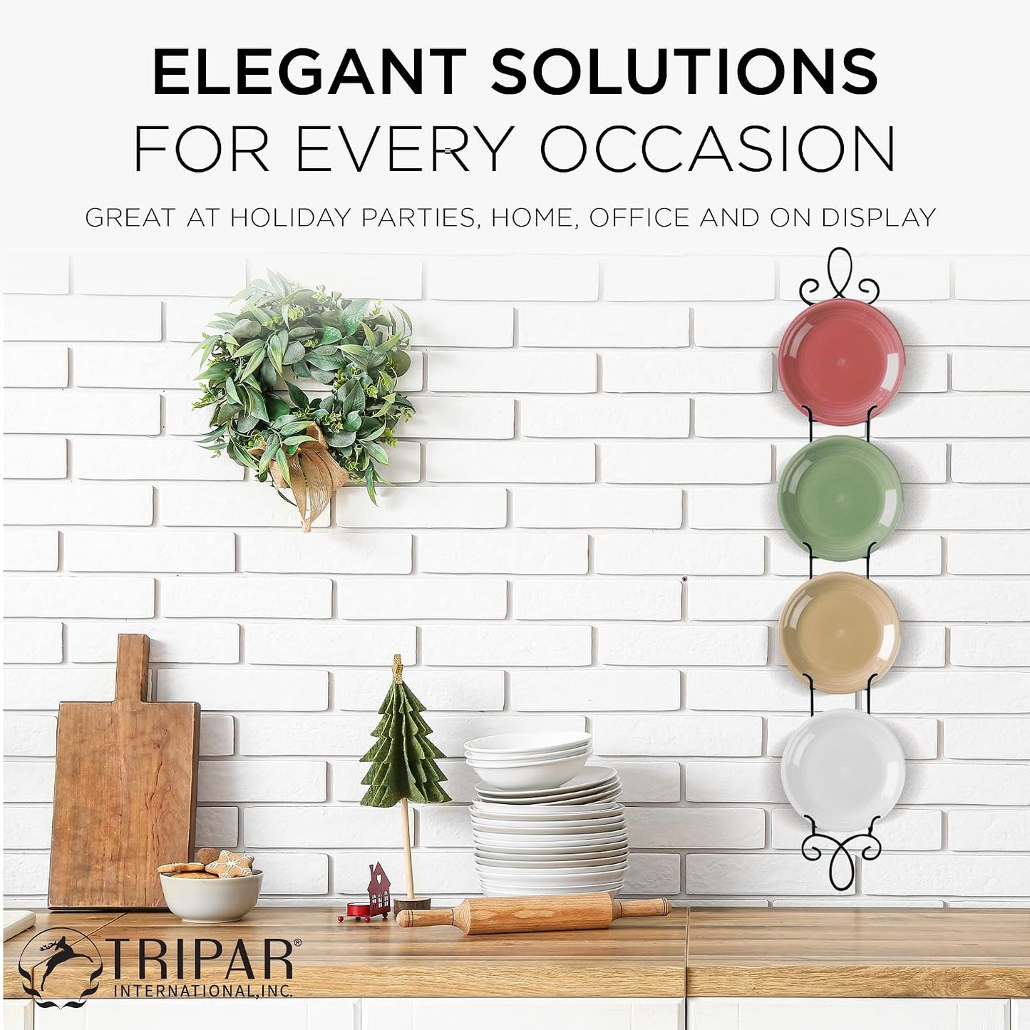 TRIPAR Augusta 4 Tier Vertical Black Plate Rack for Collectible Plates, Plaques, Dishes, & China