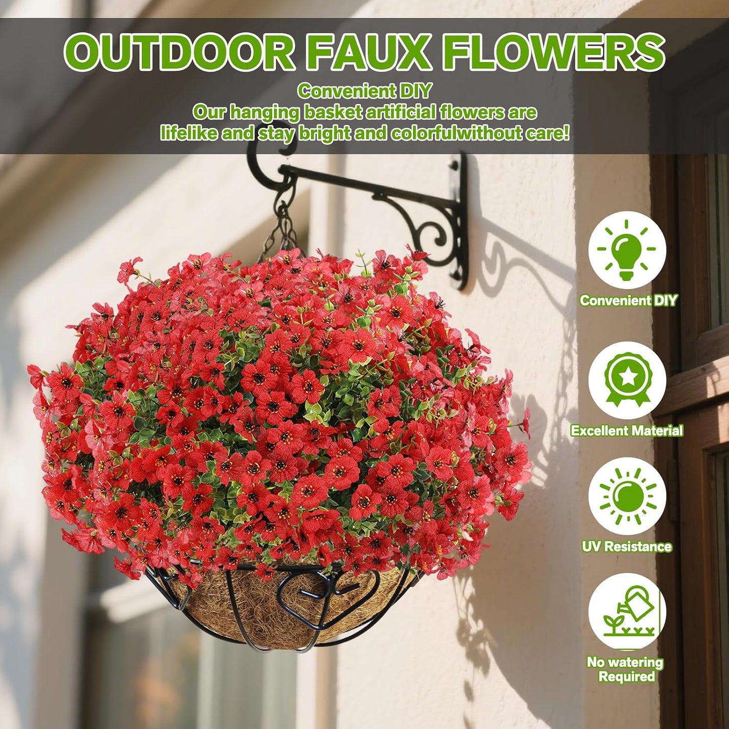 13Bundles Silk Realistic UV Resistant Faux Flowers / Red / Artificial Flowers / Set of 13