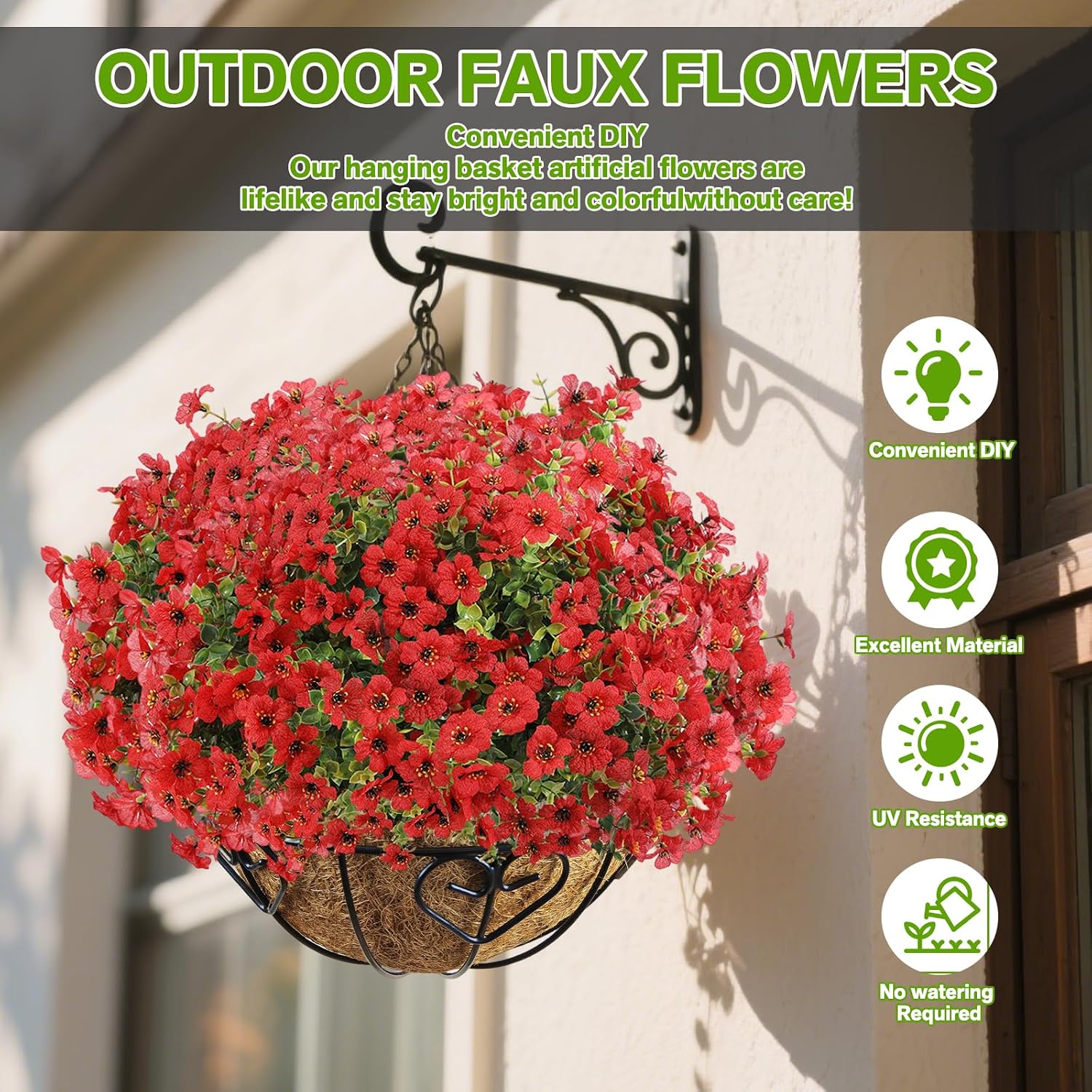 13Bundles Silk Realistic UV Resistant Faux Flowers / Red / Artificial Flowers / Set of 13