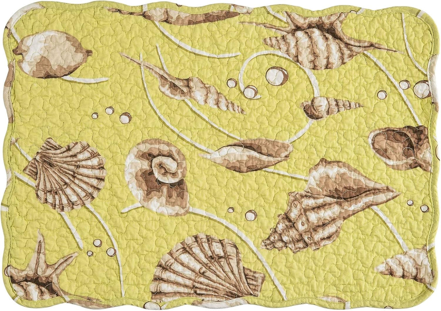 C&F Home Baker Cotton Quilted Reversible Machine Washable Green Seashell Vintage Design Placemat Set of 6 Scalloped