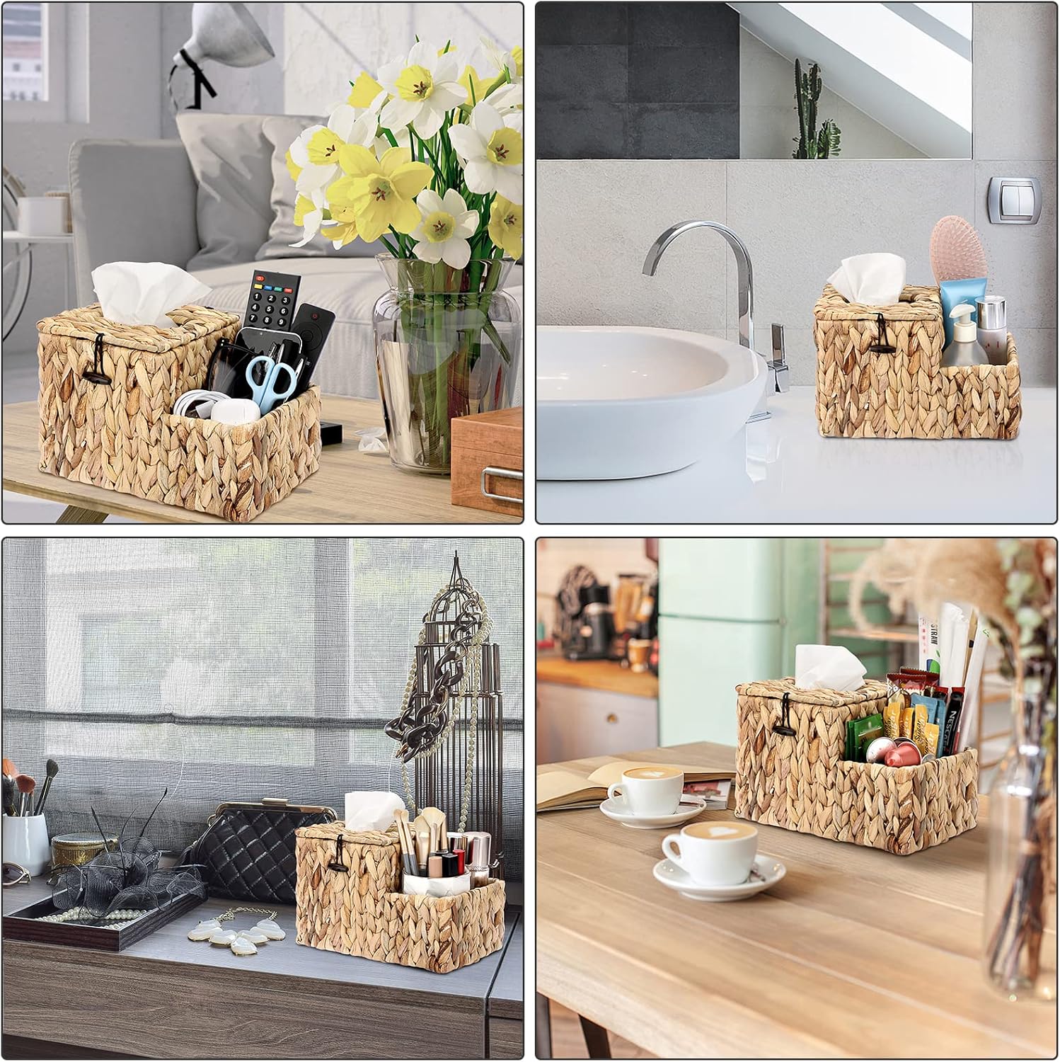 Square Woven Tissue Box Cover / Natural / Water Hyacinth