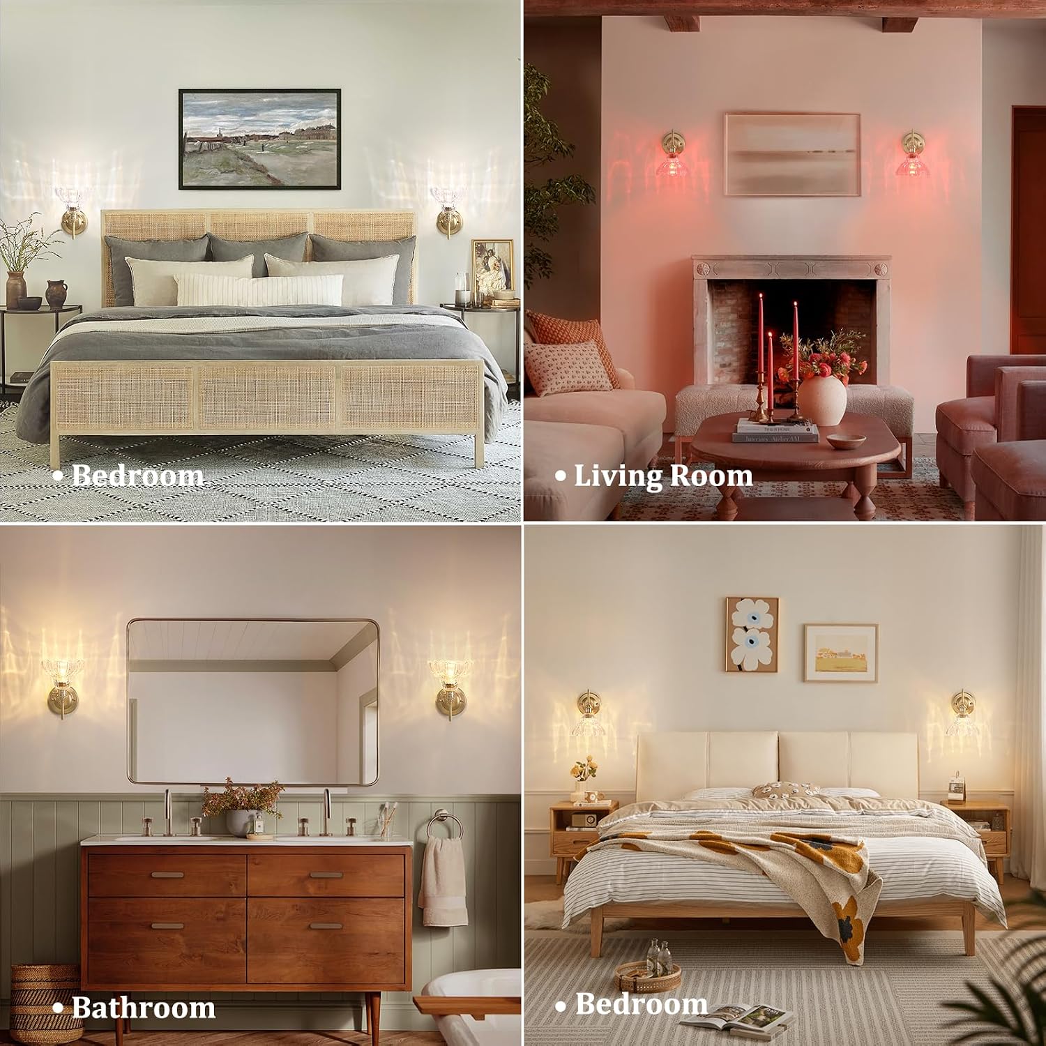 Shenmoyl Battery Operated Wall Sconce, Vintage Rechargeable Wall Lights with Clear Lily Glass Shade, Wireless Indoor