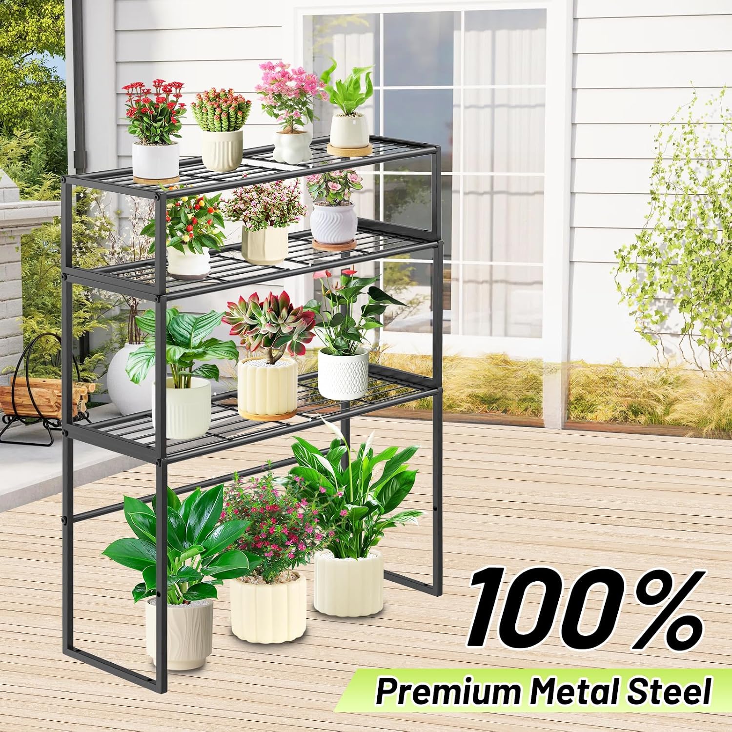 Metal Plant Stand Indoor Outdoor, 3 Tier Potted Multiple Flower Pot Holder Rack Plant Shelf, Heavy Duty Planter Display