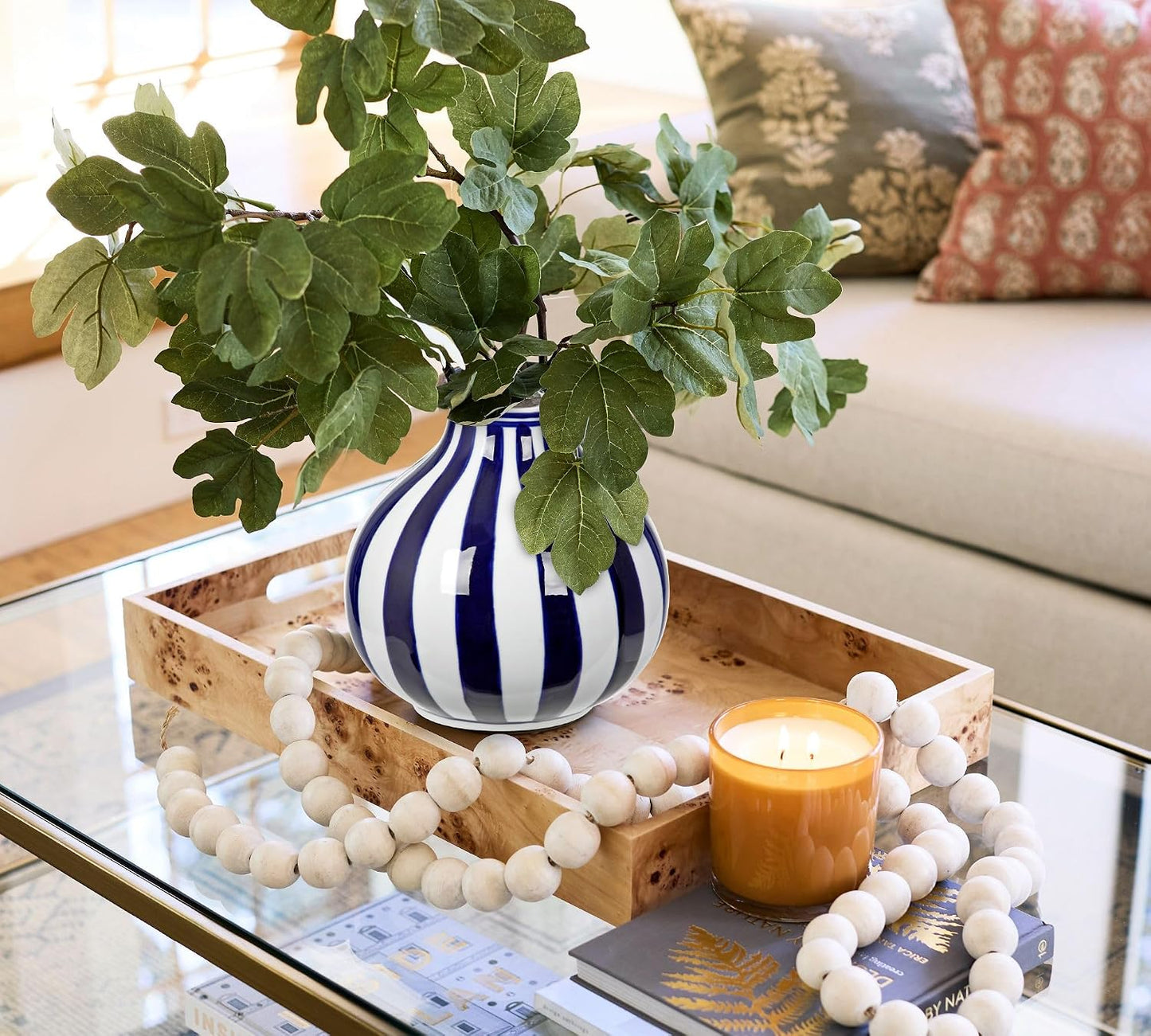 White Vase Porcelain Vases Small Chinoiserie Vase Ceramic Chinese Floral Vases / Stripe / Blue