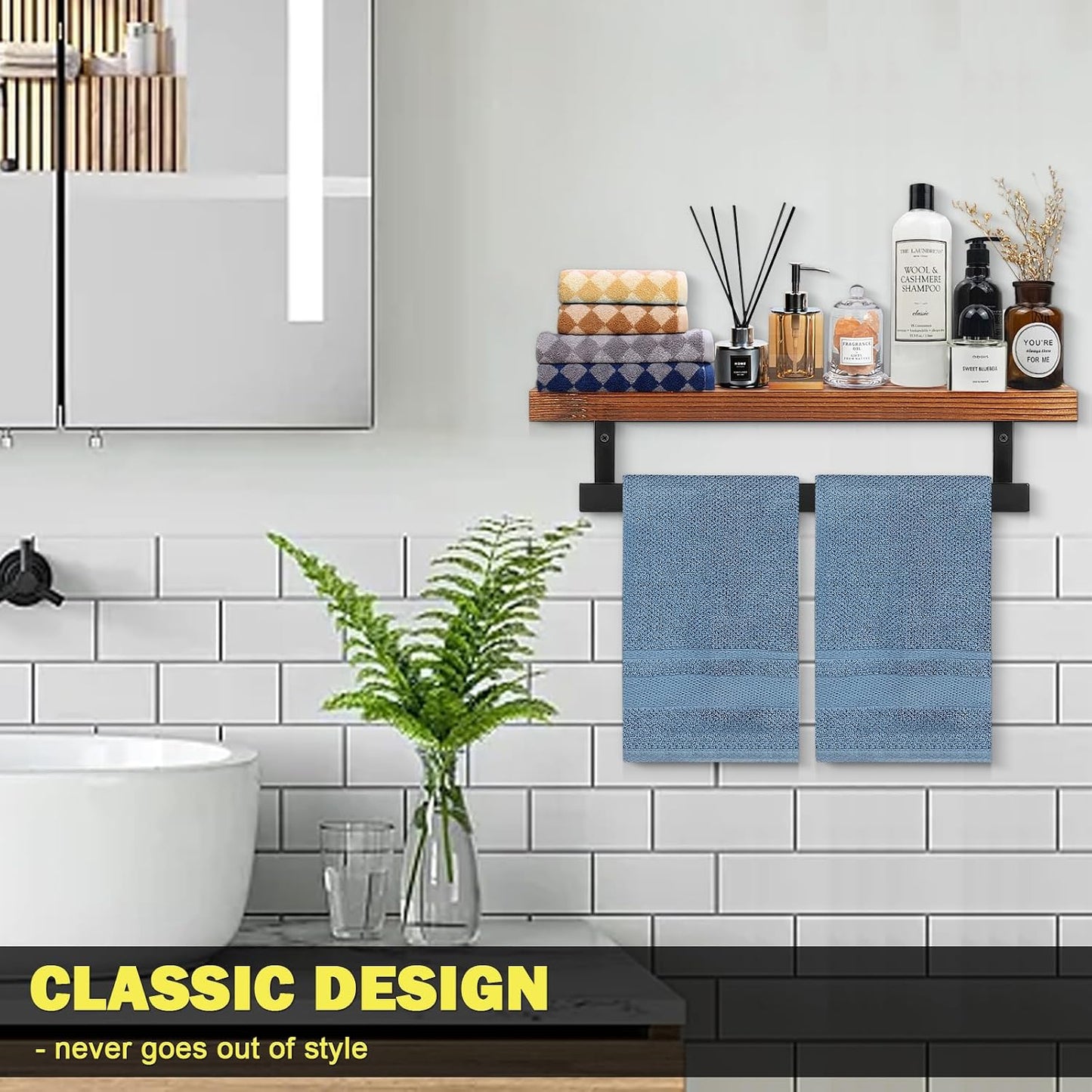 Hand Towel Holder/Towel Ring with Wooden Shelf, Hand Towel Rack, Hand Towel Hanger for Bathroom, Bath Accessories Wall